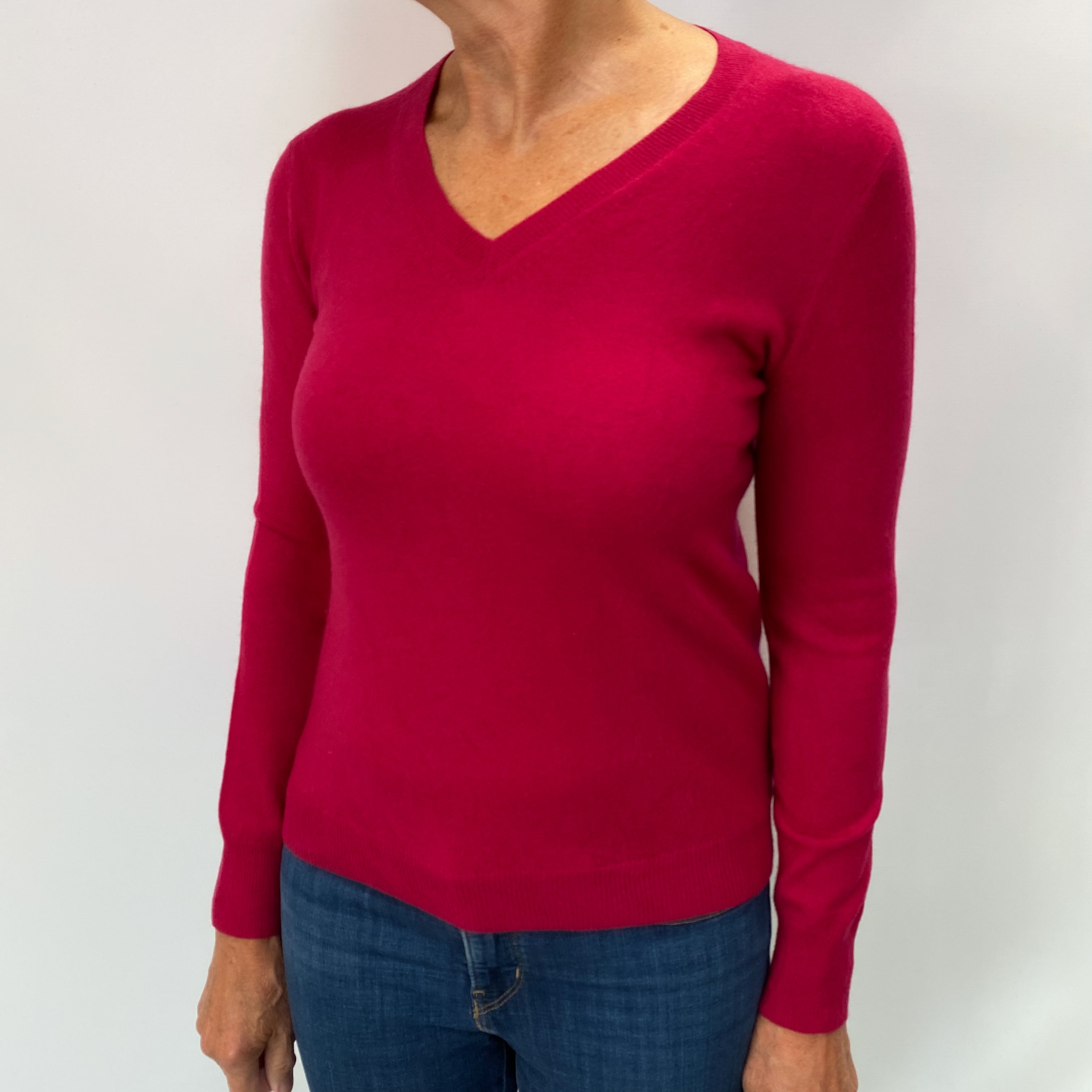 Cherry Pink Cashmere V Neck Jumper Medium