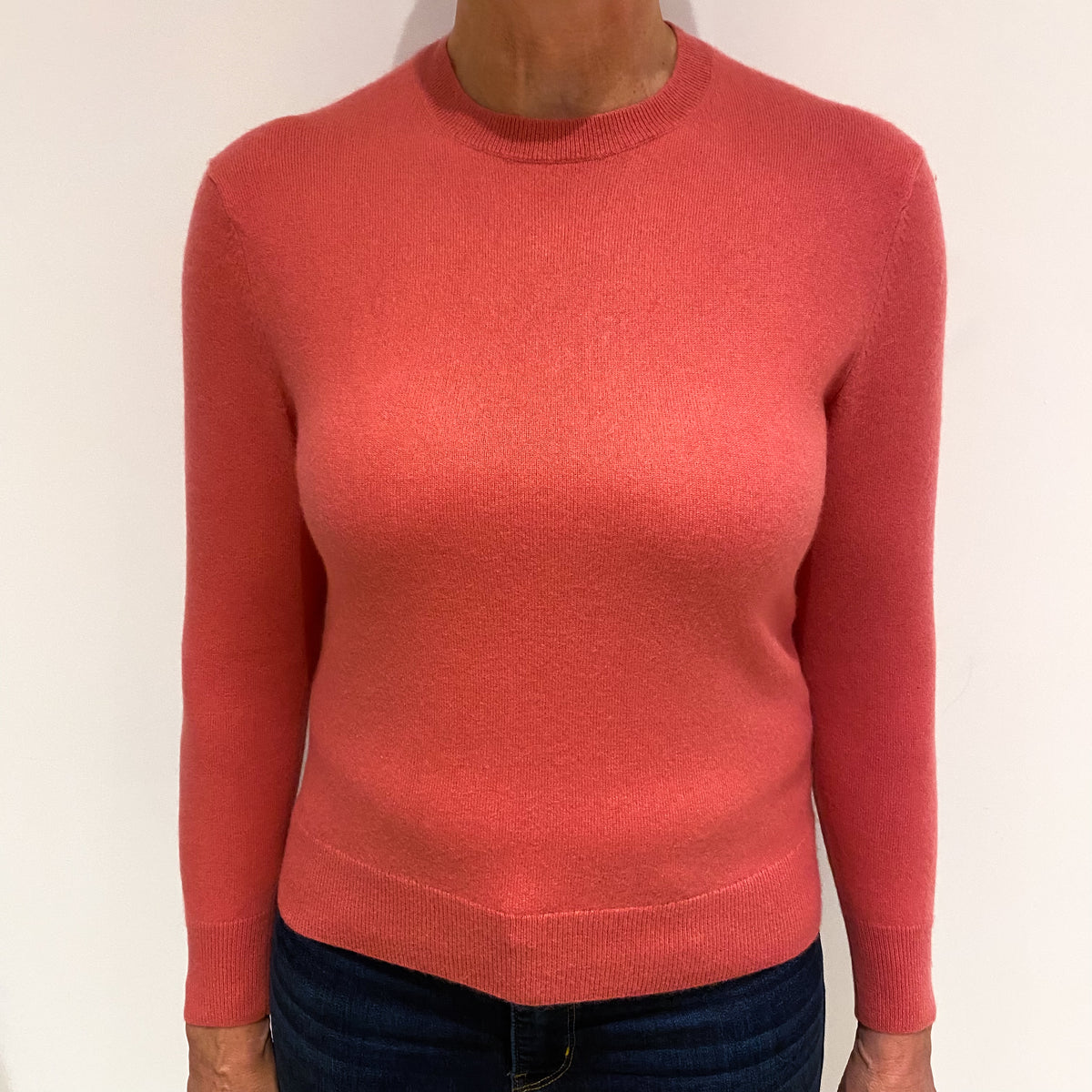 Deep Flamingo Pink Cashmere Crew Neck Jumper Medium