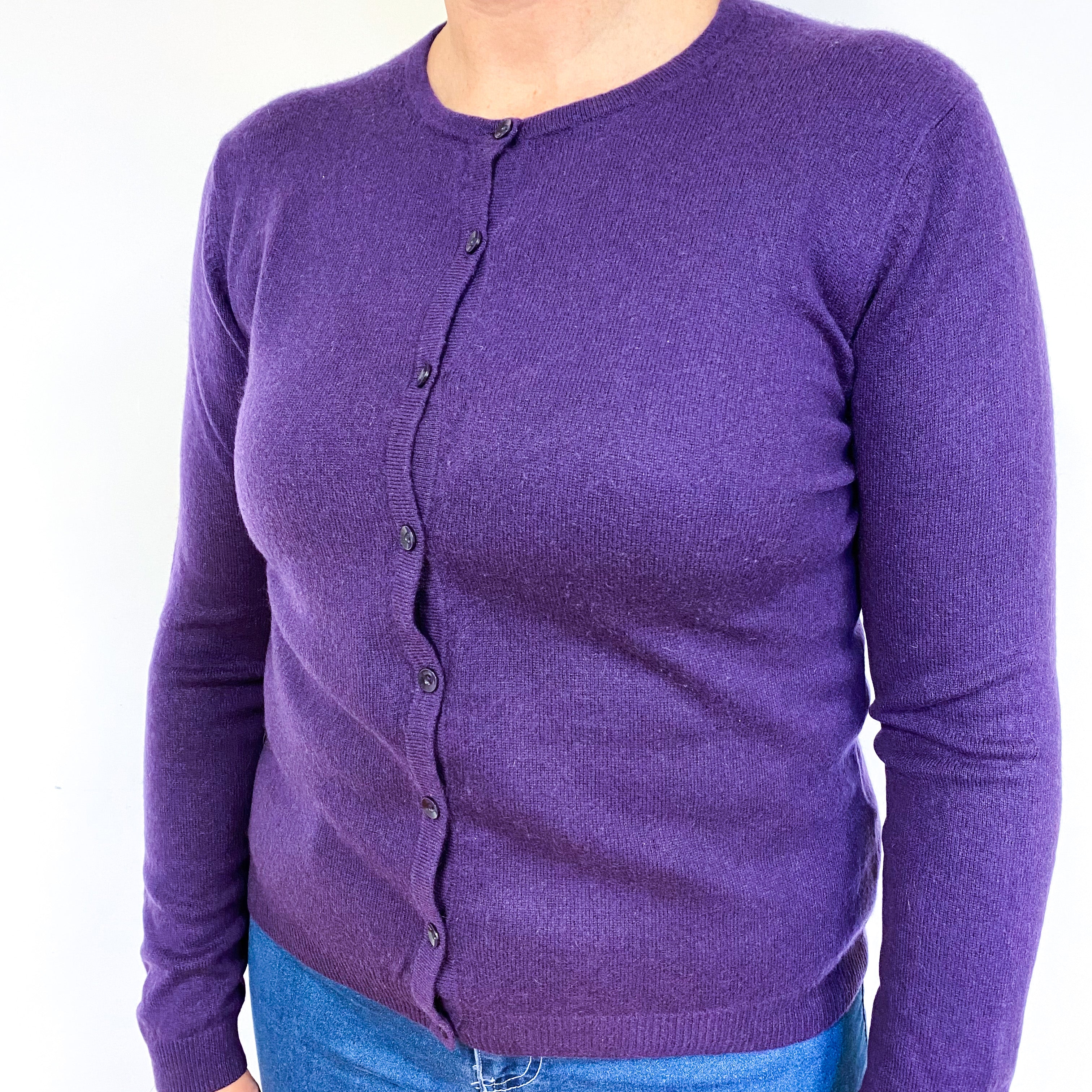 Iris Purple Cashmere Crew Neck Cardigan Large