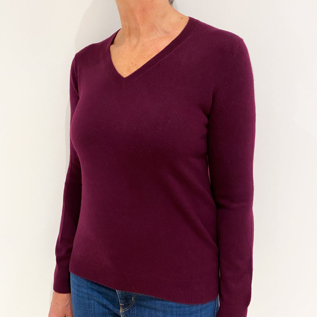 Mulberry Purple Cashmere V Neck Jumper Medium