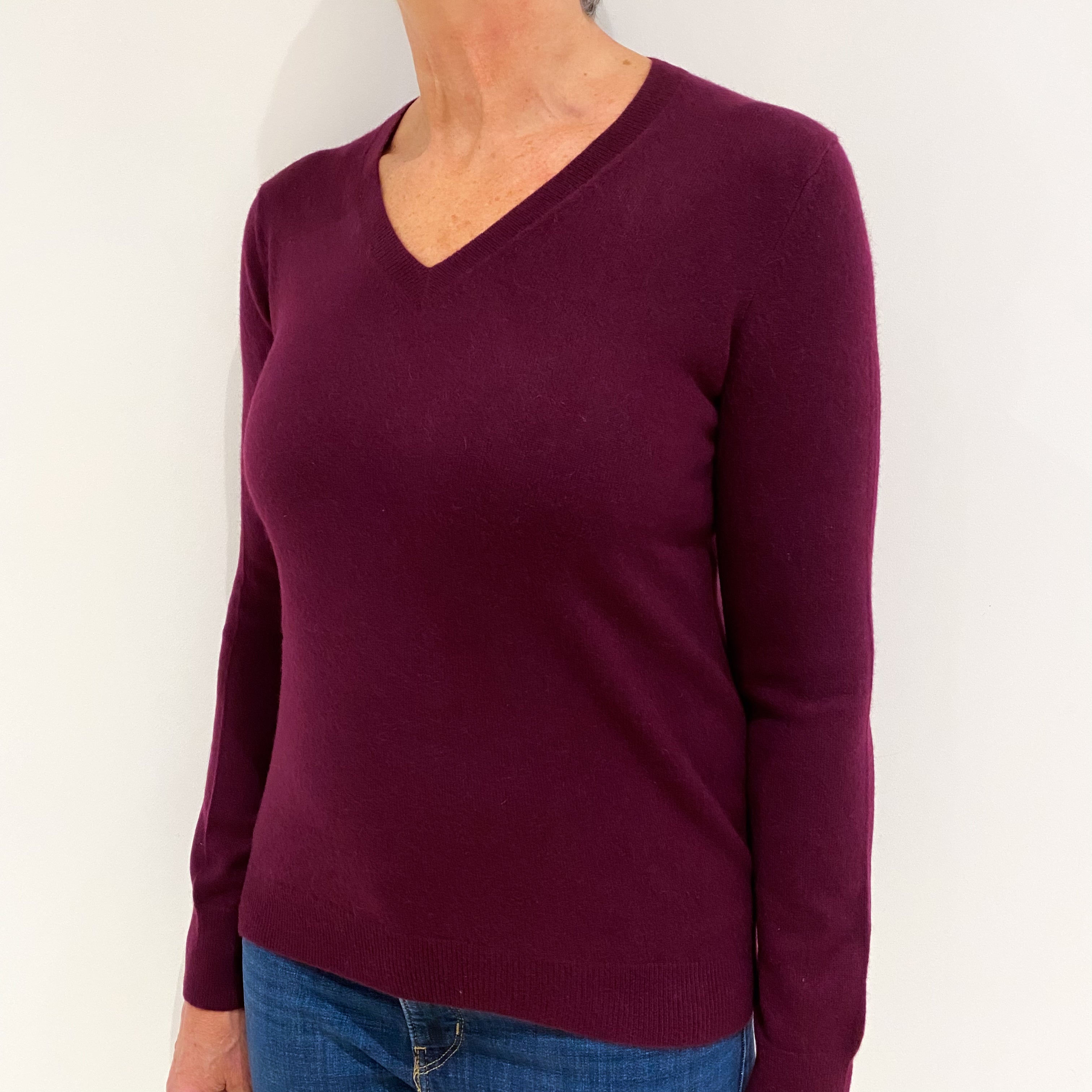 Mulberry Purple Cashmere V Neck Jumper Medium