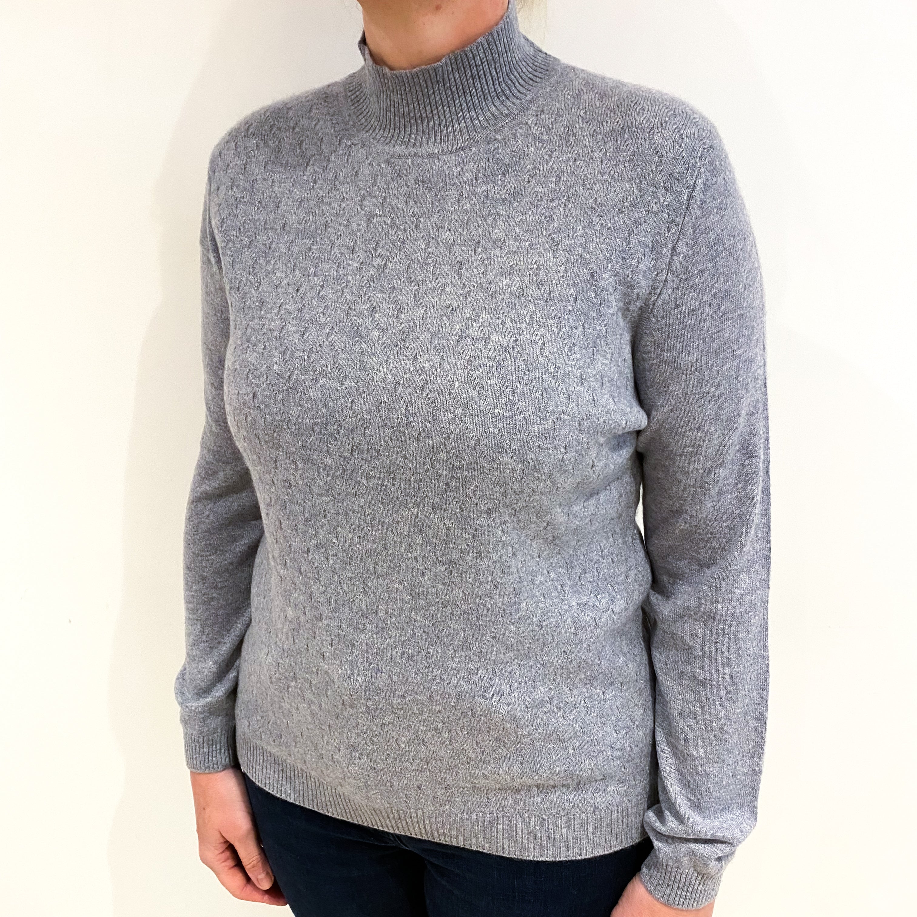 Smoke Grey Sparkly Cashmere Turtle Neck Jumper Large