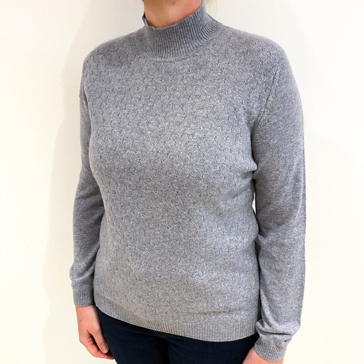 Smoke Grey Sparkly Cashmere Turtle Neck Jumper Large