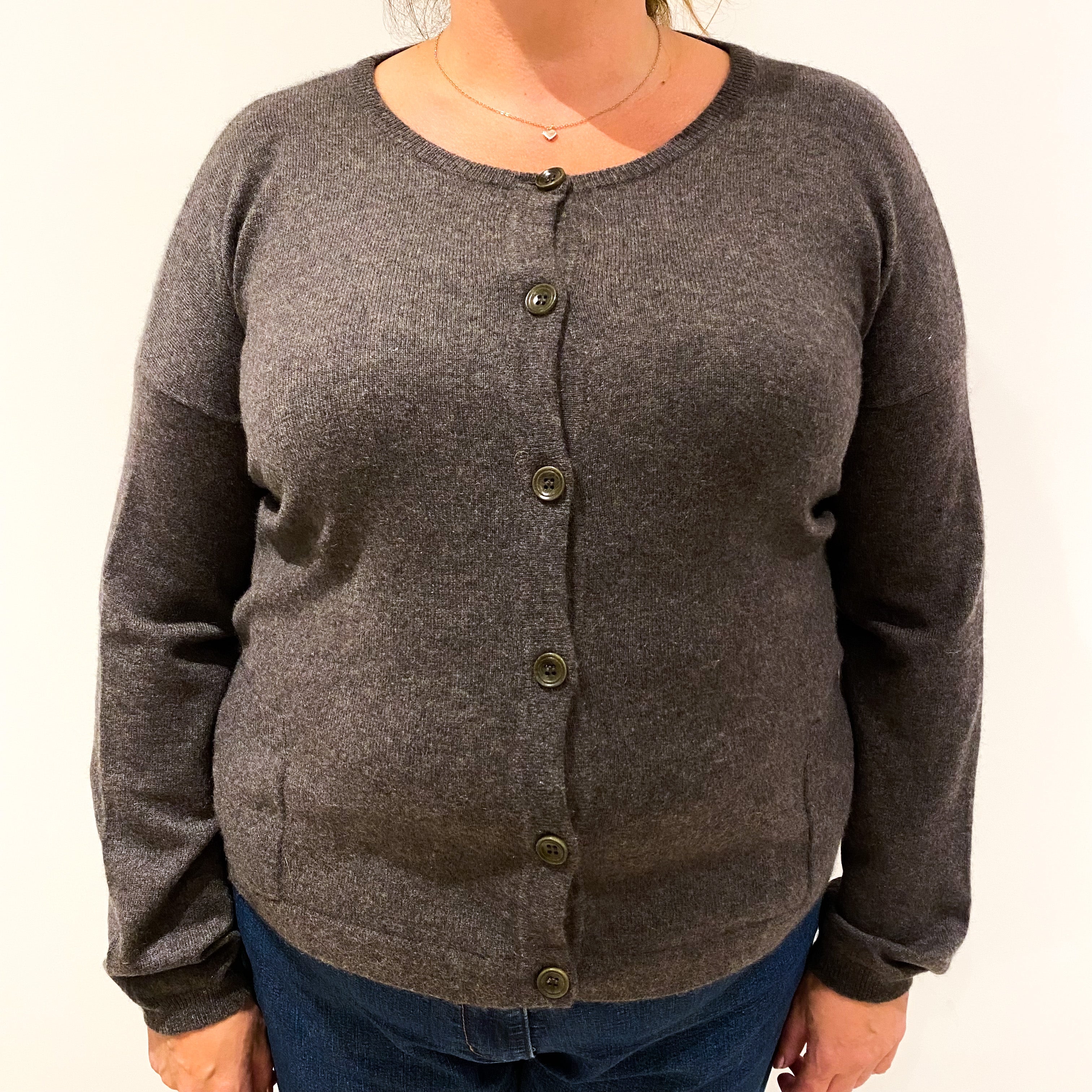 Muted Brown Cashmere Cardigan with Pockets Extra Large