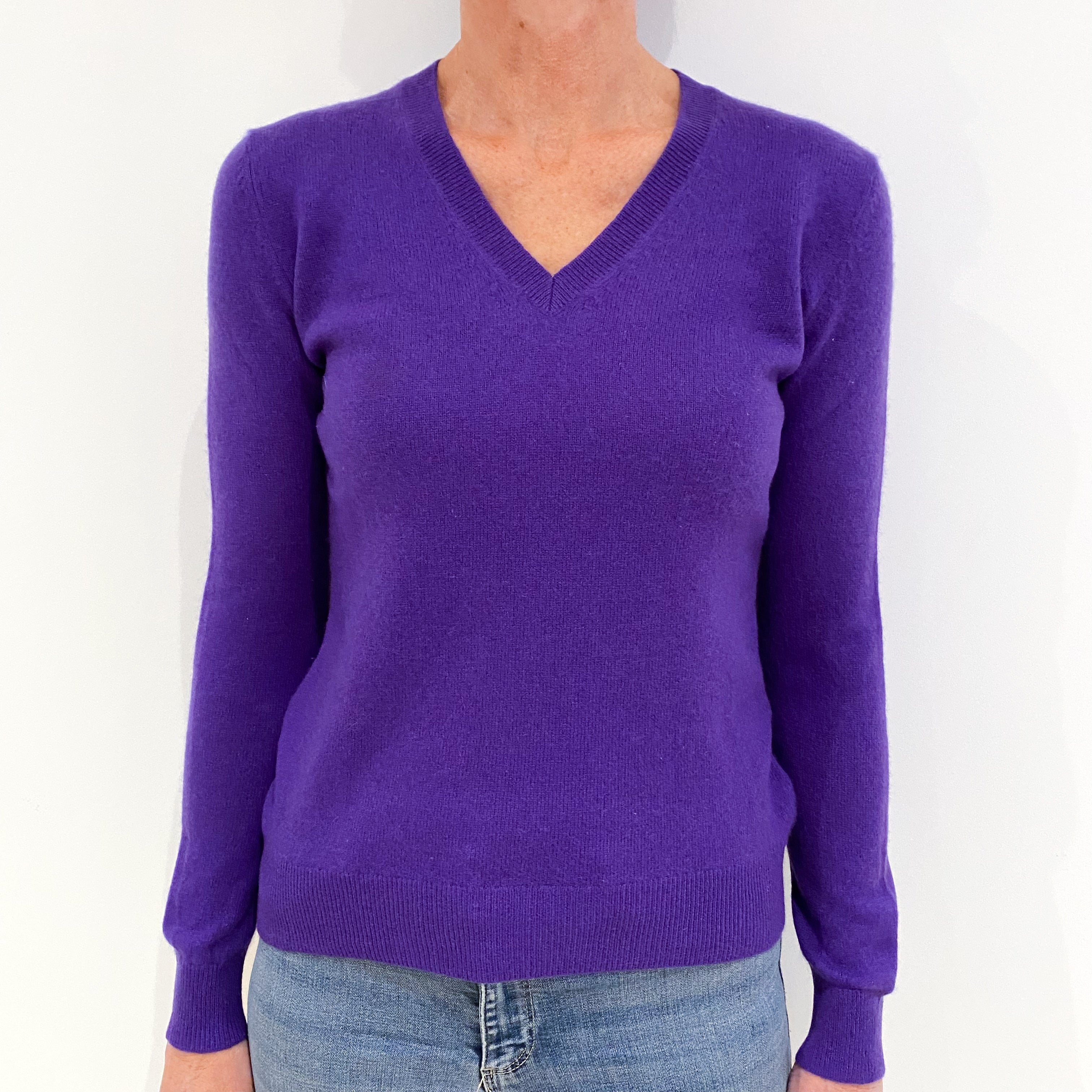 Bright Purple Cashmere V-Neck Jumper Small