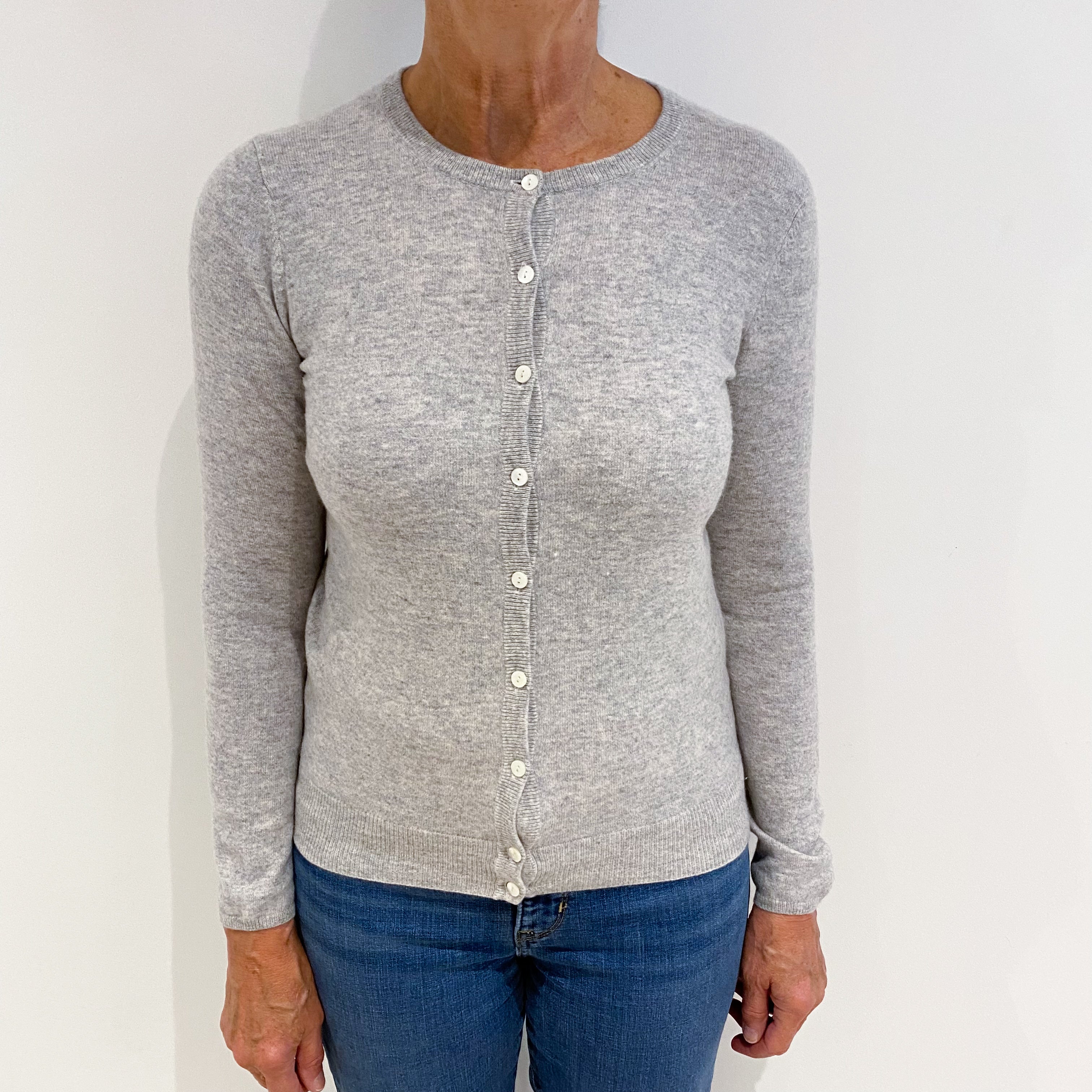 N. Peal Smoke Grey Cashmere Crew Neck Cardigan Medium
