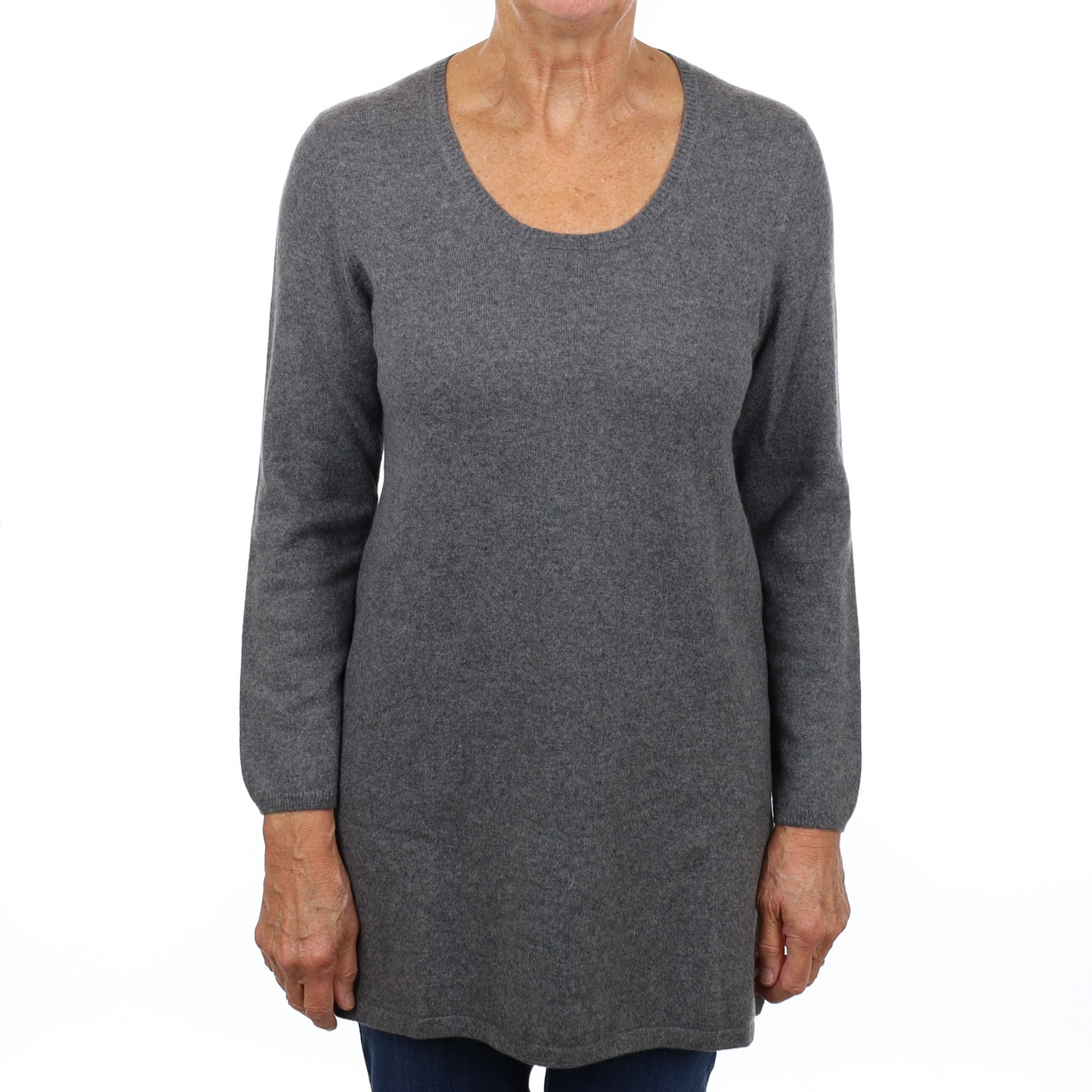 Slate Grey Cashmere Scoop Neck Longline Tunic Medium