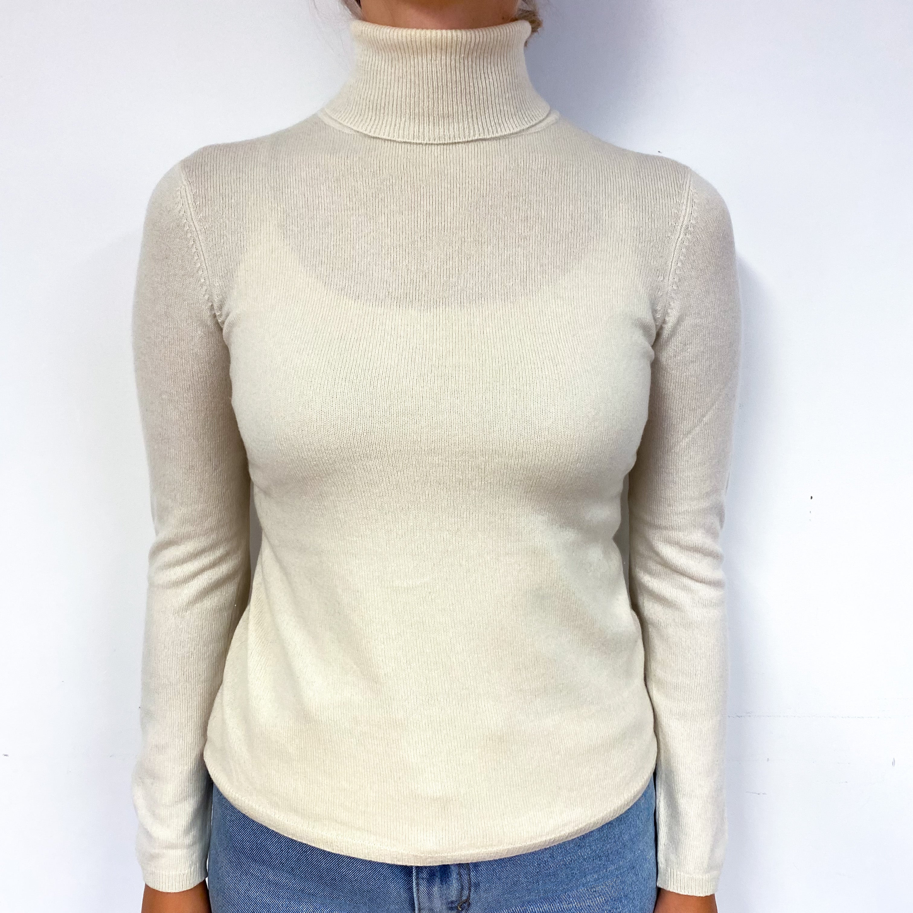 Ivory Cashmere Polo Neck Jumper Small