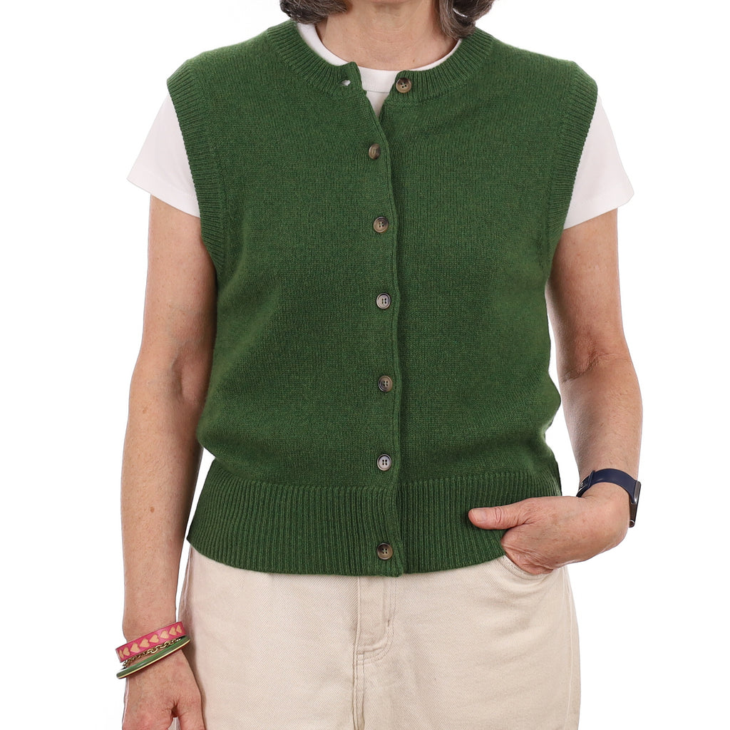 Brand New Willow Green Luxury Cashmere Crew Neck Waistcoat Medium UK 12-14