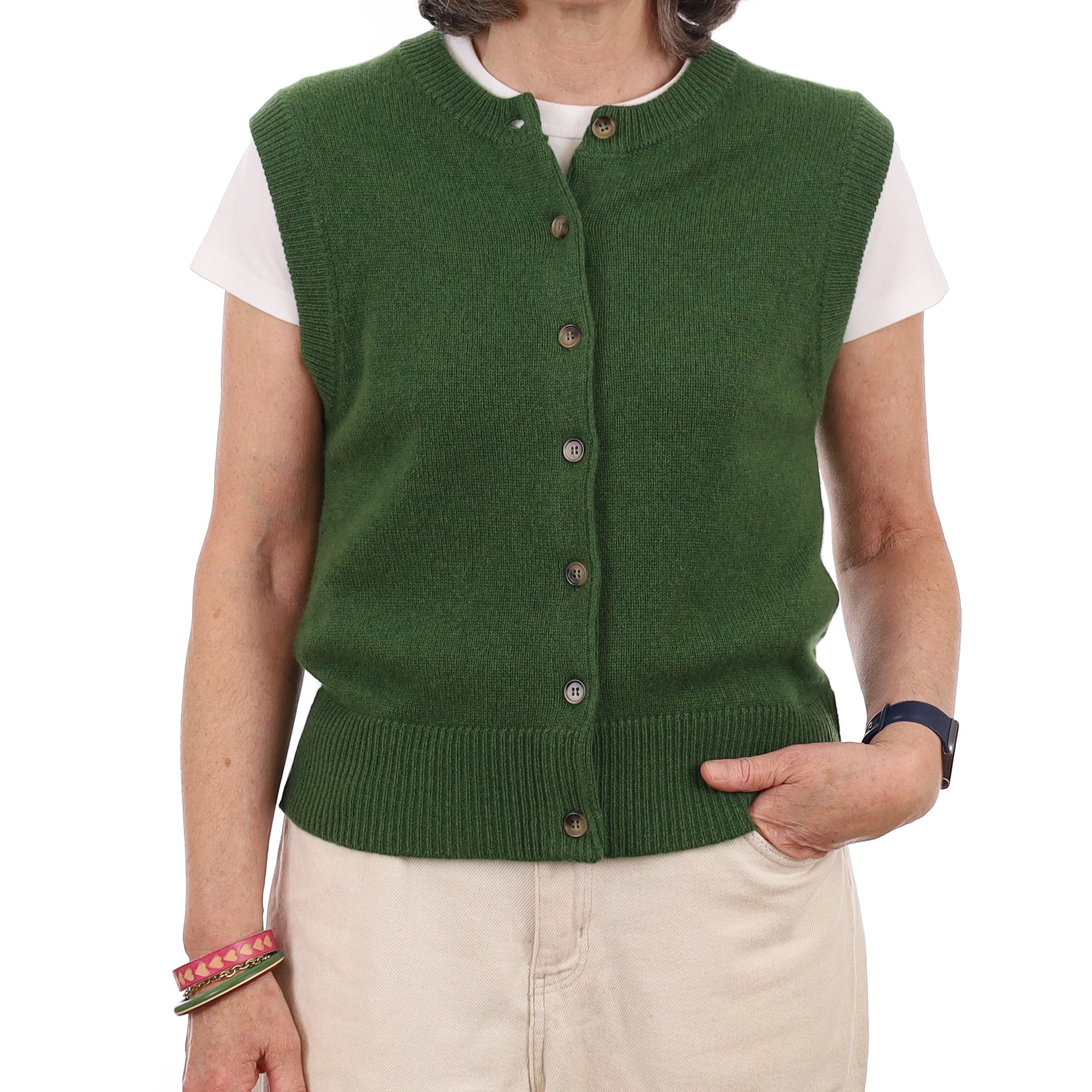 Brand New Willow Green Luxury Cashmere Crew Neck Waistcoat Medium UK 12-14