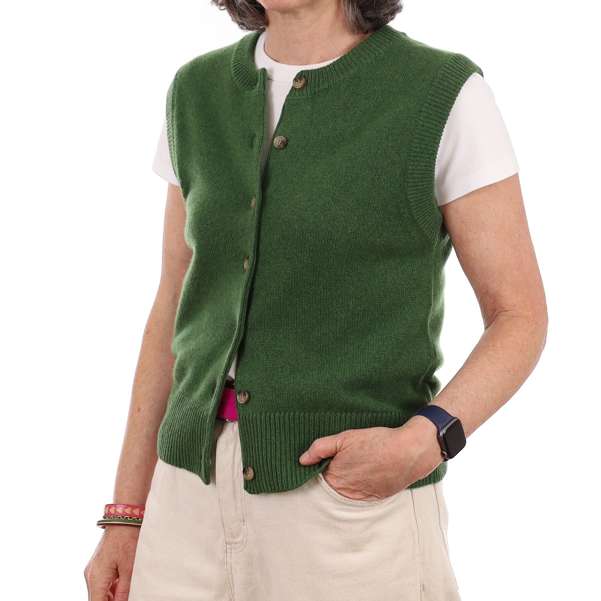 Brand New Willow Green Luxury Cashmere Crew Neck Waistcoat Medium UK 12-14