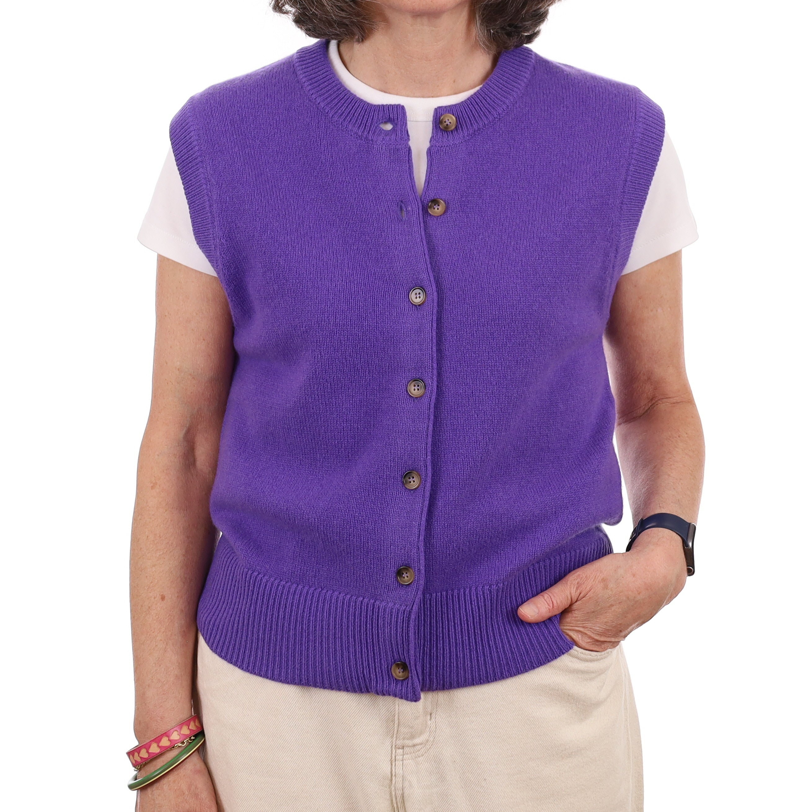 Brand New Periwinkle Purple Luxury Cashmere Crew Neck Waistcoat Medium UK 12-14