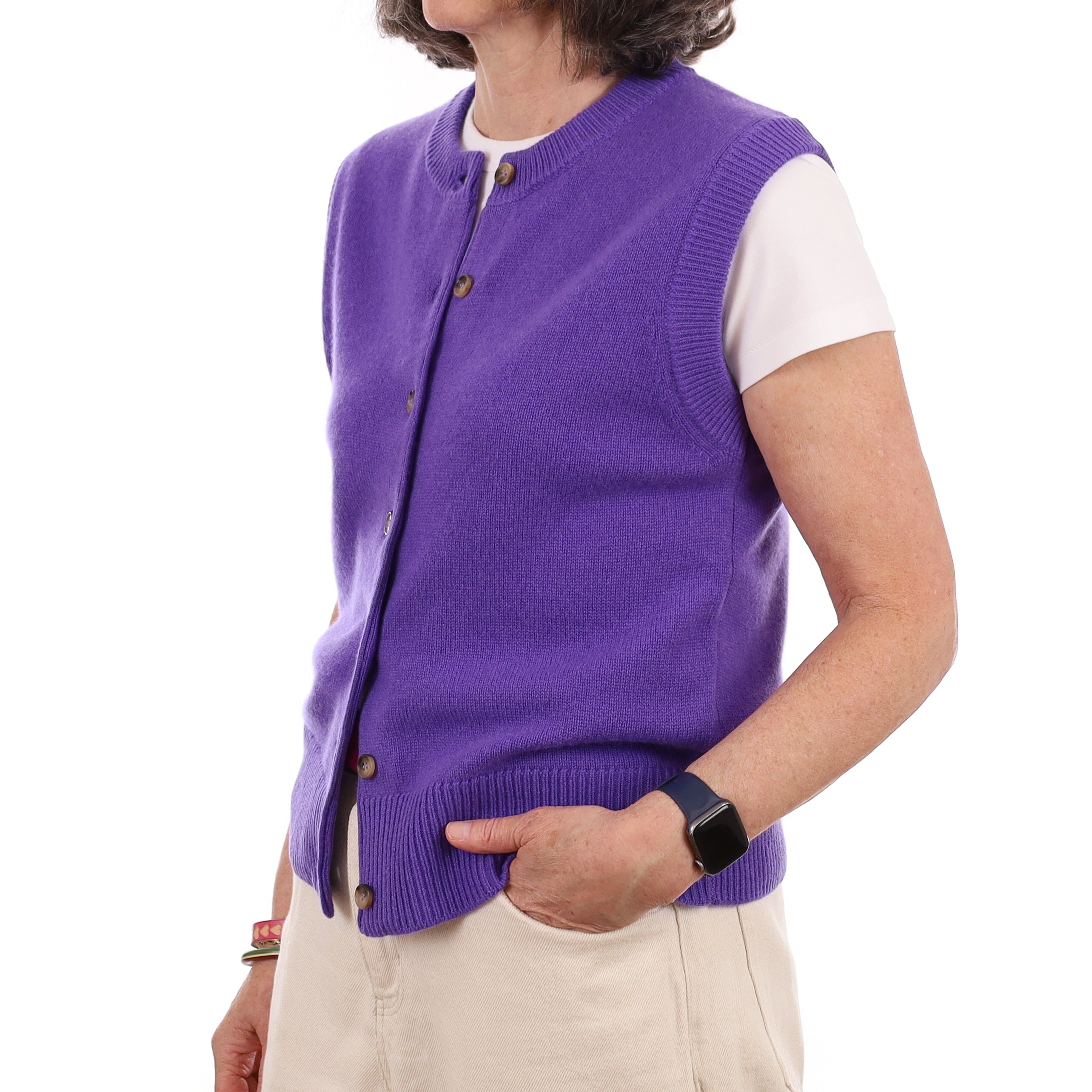 Brand New Periwinkle Purple Luxury Cashmere Crew Neck Waistcoat Medium UK 12-14