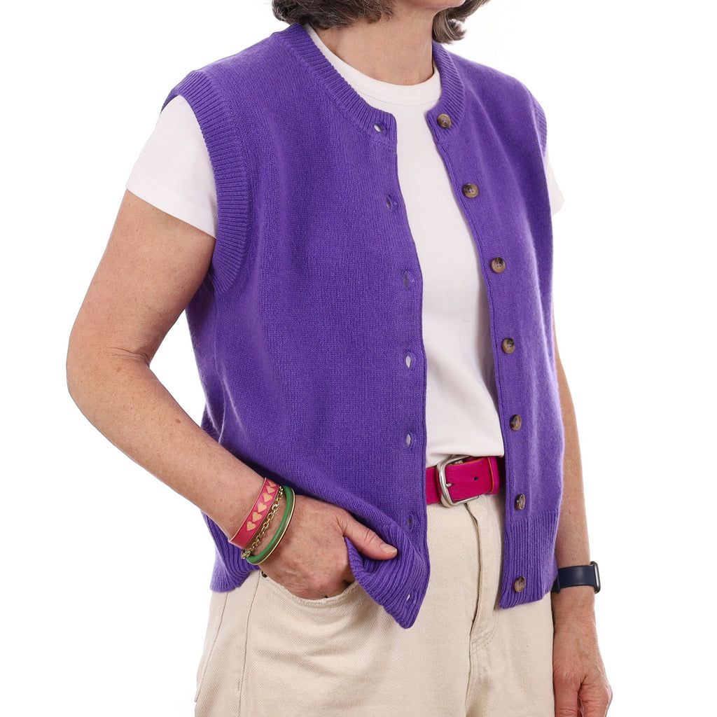 Brand New Periwinkle Purple Luxury Cashmere Crew Neck Waistcoat Medium UK 12-14