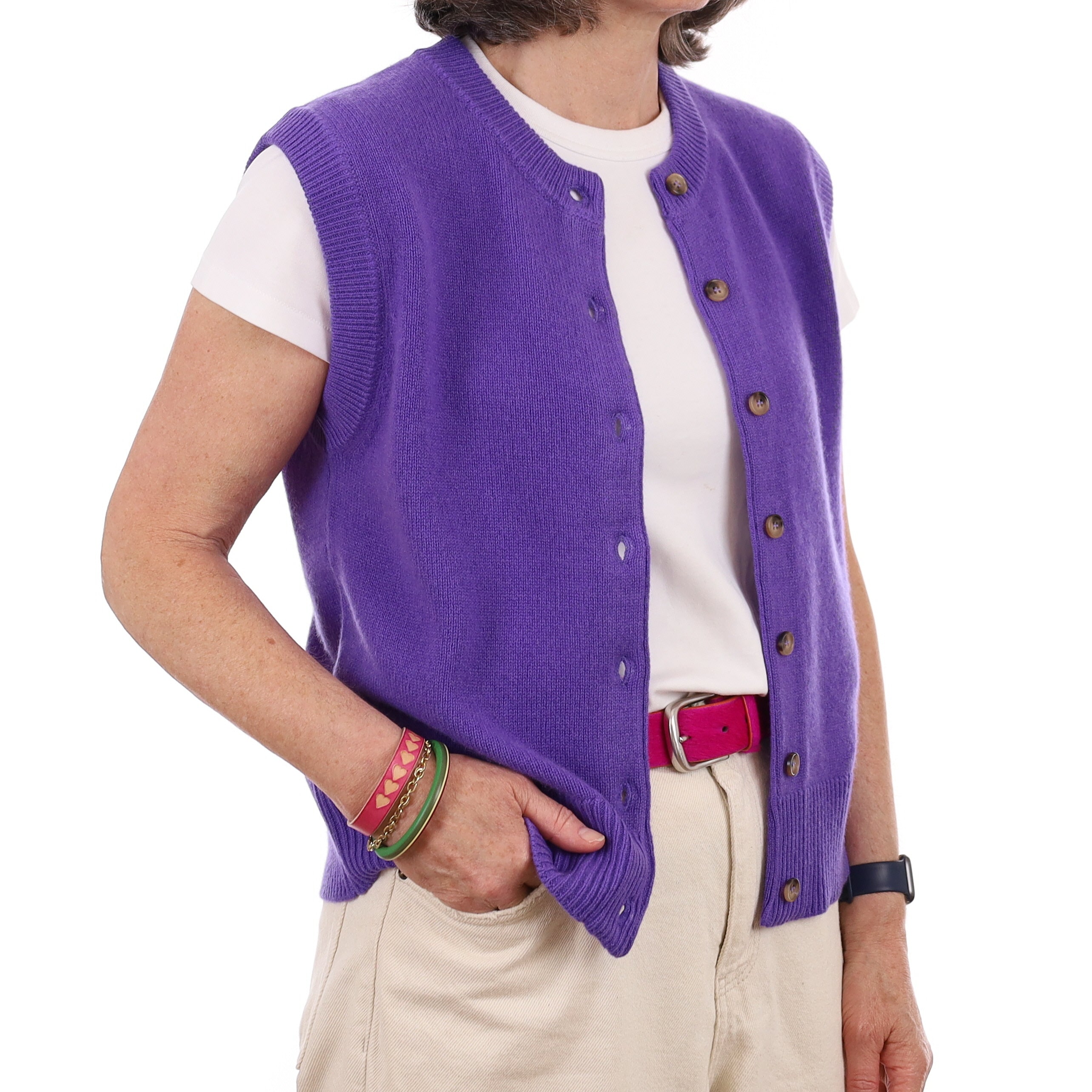 Brand New Periwinkle Purple Luxury Cashmere Crew Neck Waistcoat Medium UK 12-14