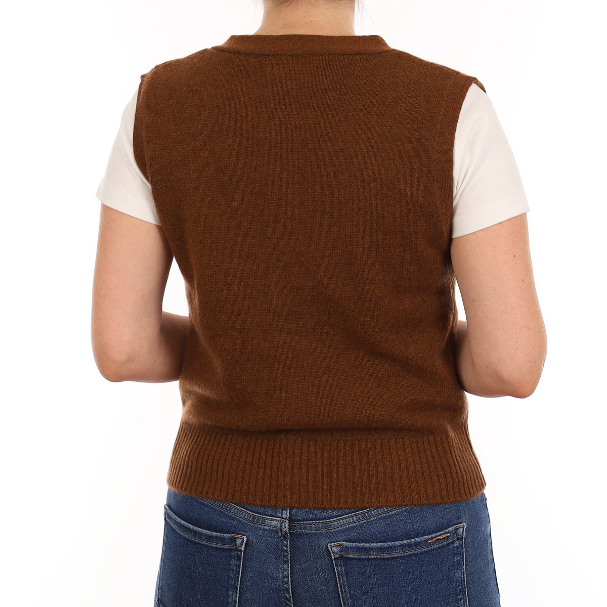 Brand New Chestnut Brown Luxury Cashmere V Neck Waistcoat Small UK 8-10