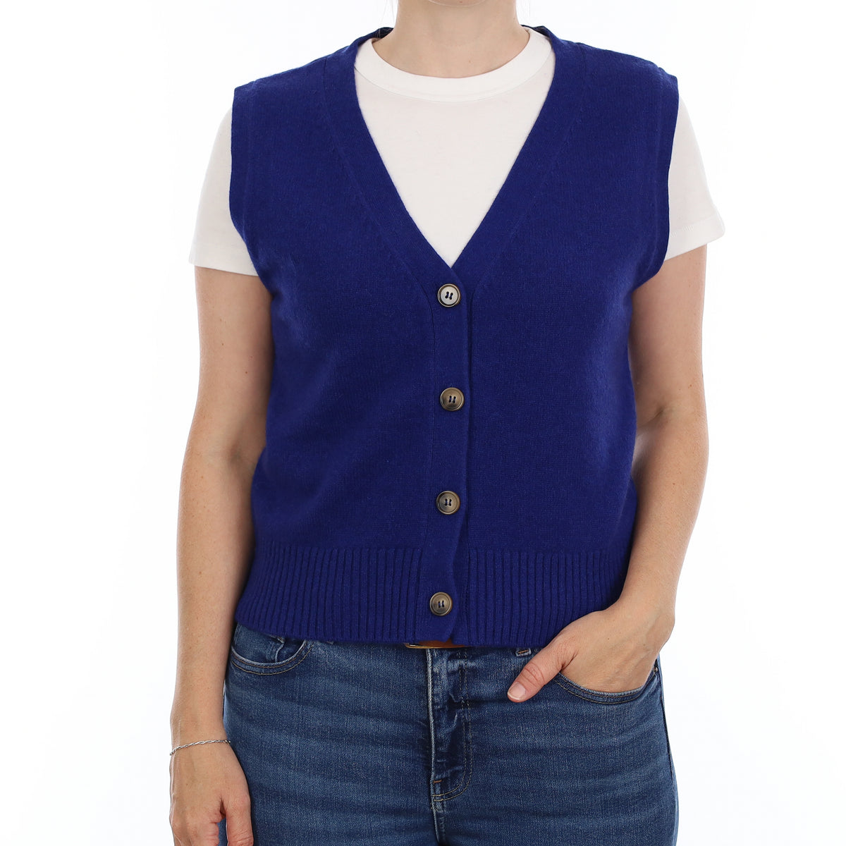 Brand New Lapis Blue Luxury Cashmere V Neck Waistcoat Small UK 8-10