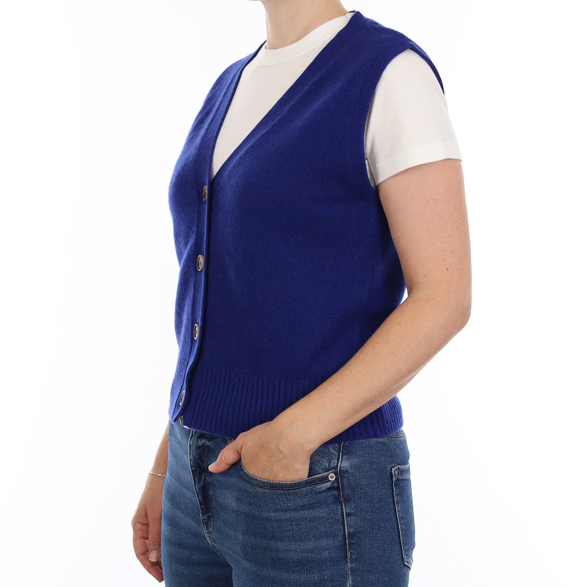 Brand New Lapis Blue Luxury Cashmere V Neck Waistcoat Small UK 8-10