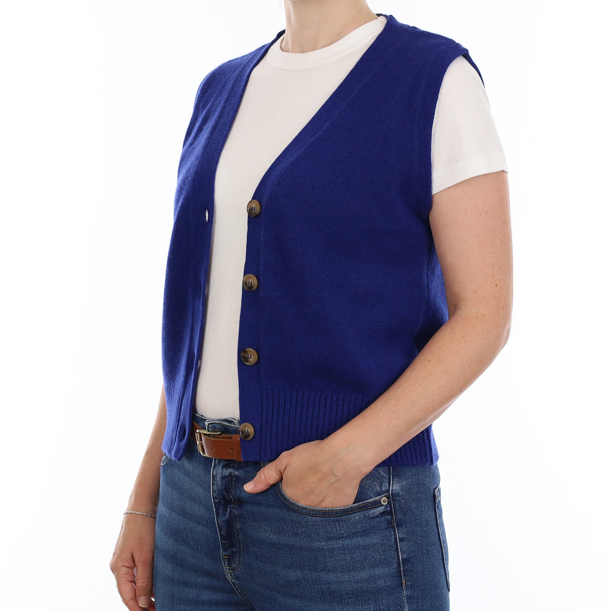 Brand New Lapis Blue Luxury Cashmere V Neck Waistcoat Small UK 8-10