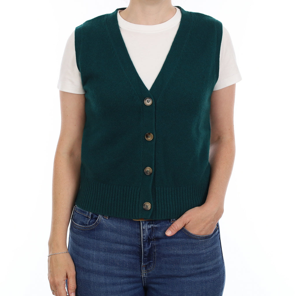 Brand New Forest Green Luxury Cashmere V Neck Waistcoat Small UK 8-10
