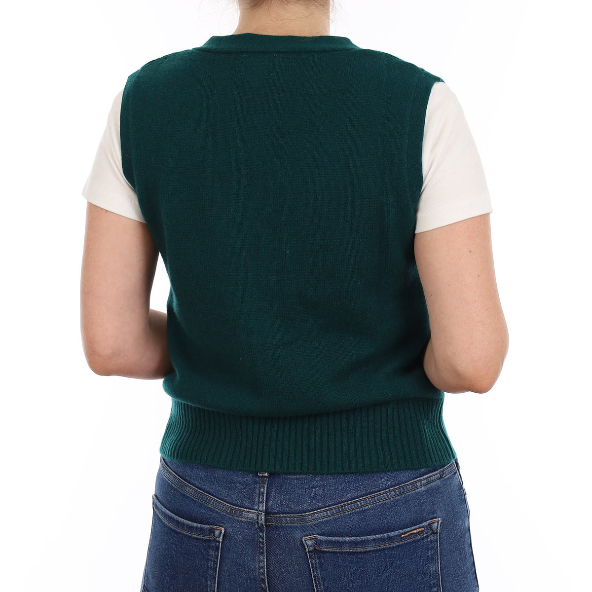 Brand New Forest Green Luxury Cashmere V Neck Waistcoat Small UK 8-10