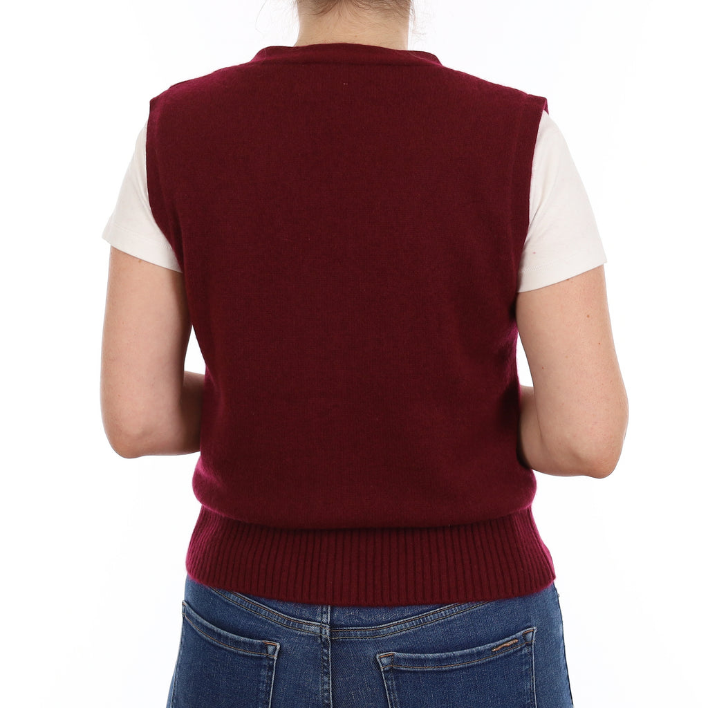 Brand New Wine Red Luxury Cashmere V Neck Waistcoat Small UK 8-10