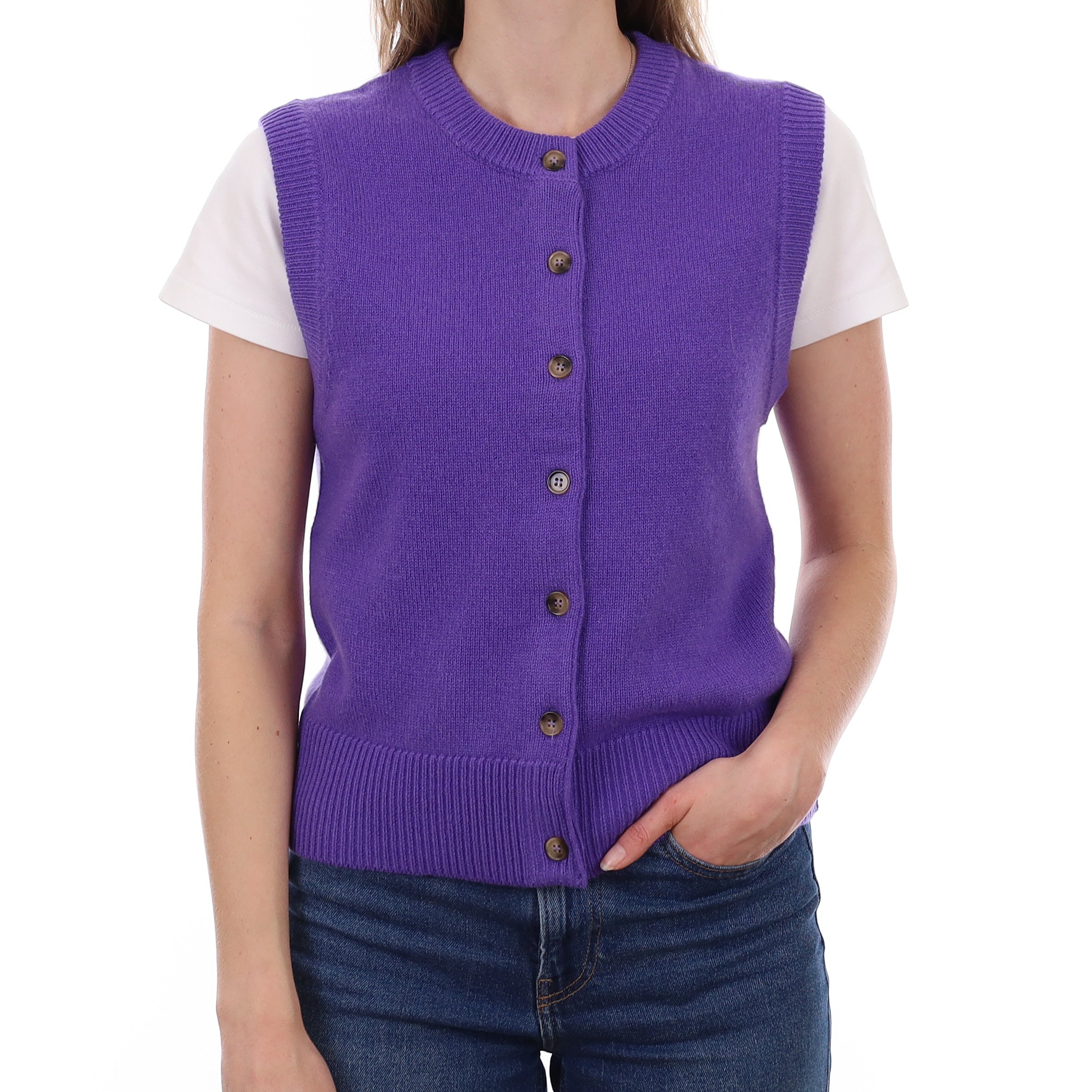 Brand New Periwinkle Purple Luxury Cashmere Crew Neck Waistcoat Small UK 8-10