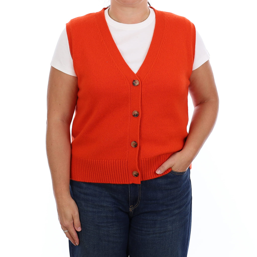 Brand New Sunburst Orange Luxury Cashmere V Neck Waistcoat Extra Large UK 20-22