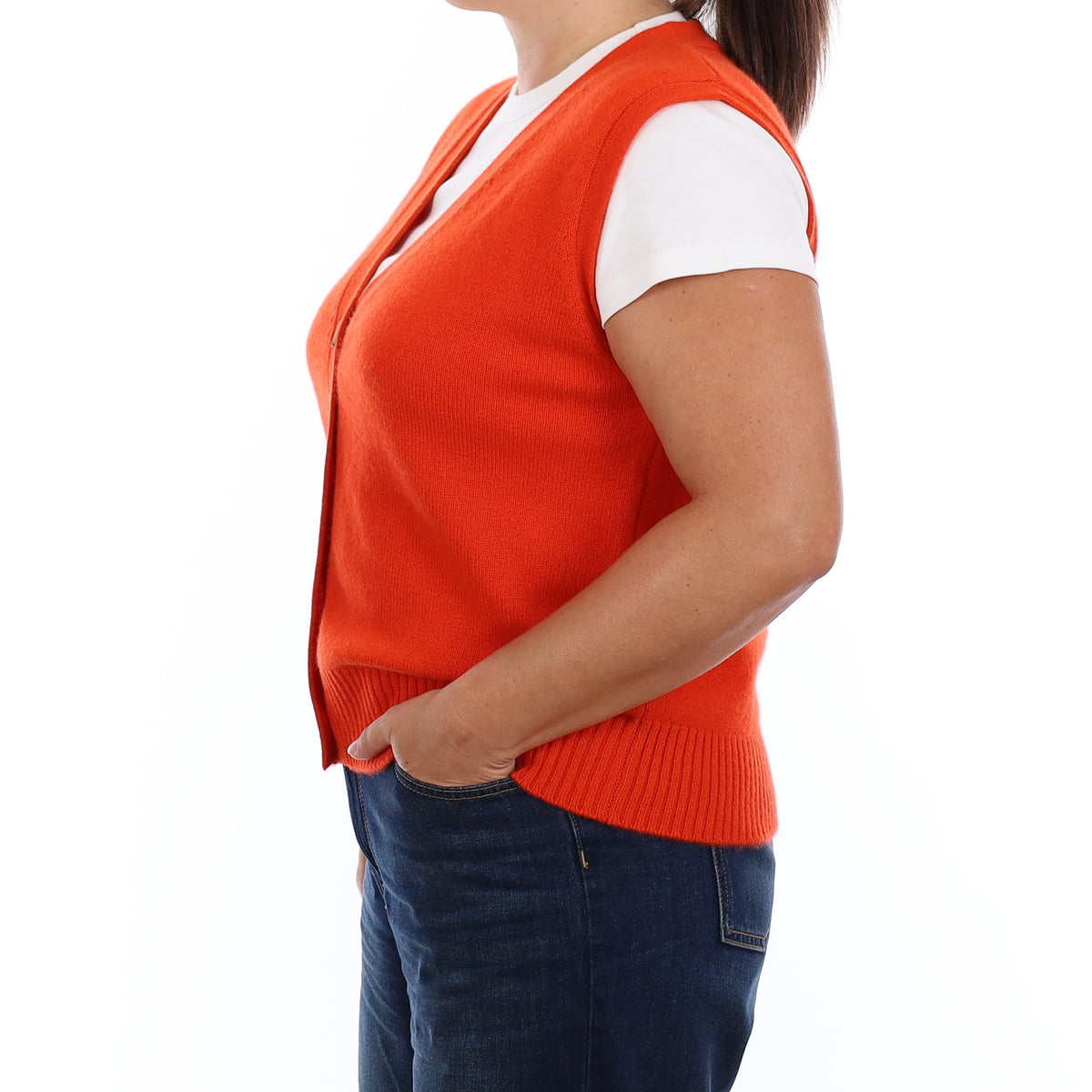 Brand New Sunburst Orange Luxury Cashmere V Neck Waistcoat Large UK 16-18