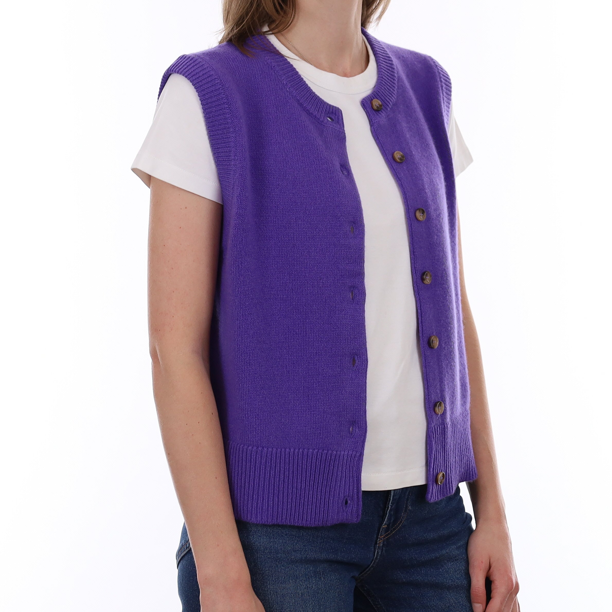 Brand New Periwinkle Purple Luxury Cashmere Crew Neck Waistcoat Small UK 8-10