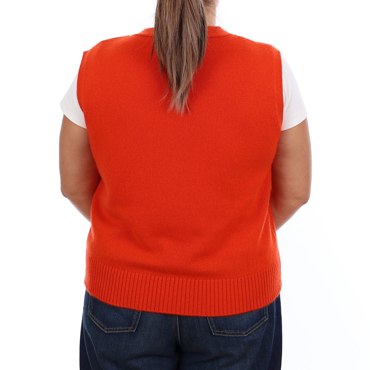 Brand New Sunburst Orange Luxury Cashmere V Neck Waistcoat Extra Large UK 20-22