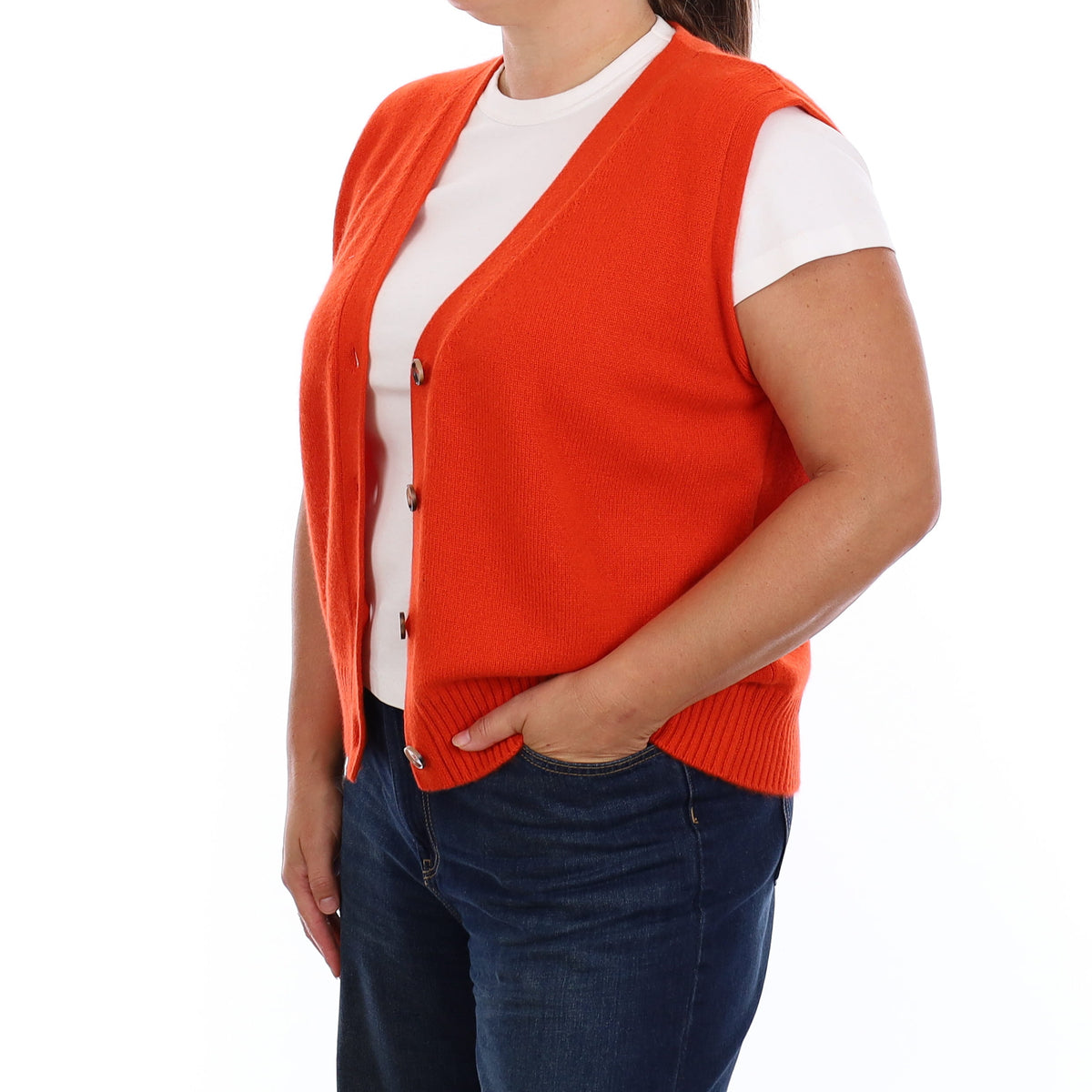 Brand New Sunburst Orange Luxury Cashmere V Neck Waistcoat Large UK 16-18