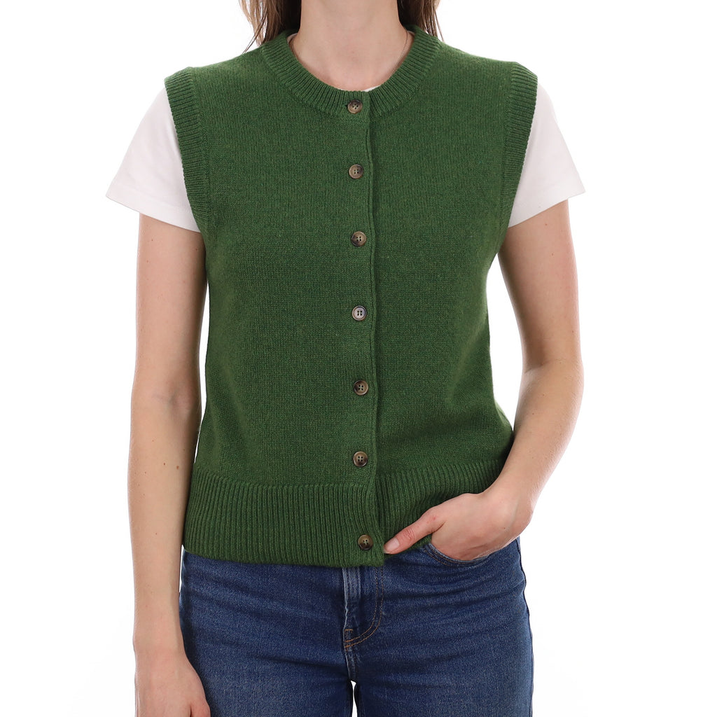 Brand New Willow Green Luxury Cashmere Crew Neck Waistcoat Small UK 8-10
