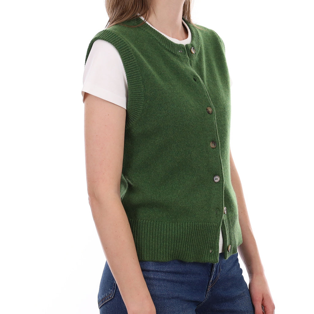 Brand New Willow Green Luxury Cashmere Crew Neck Waistcoat Small UK 8-10
