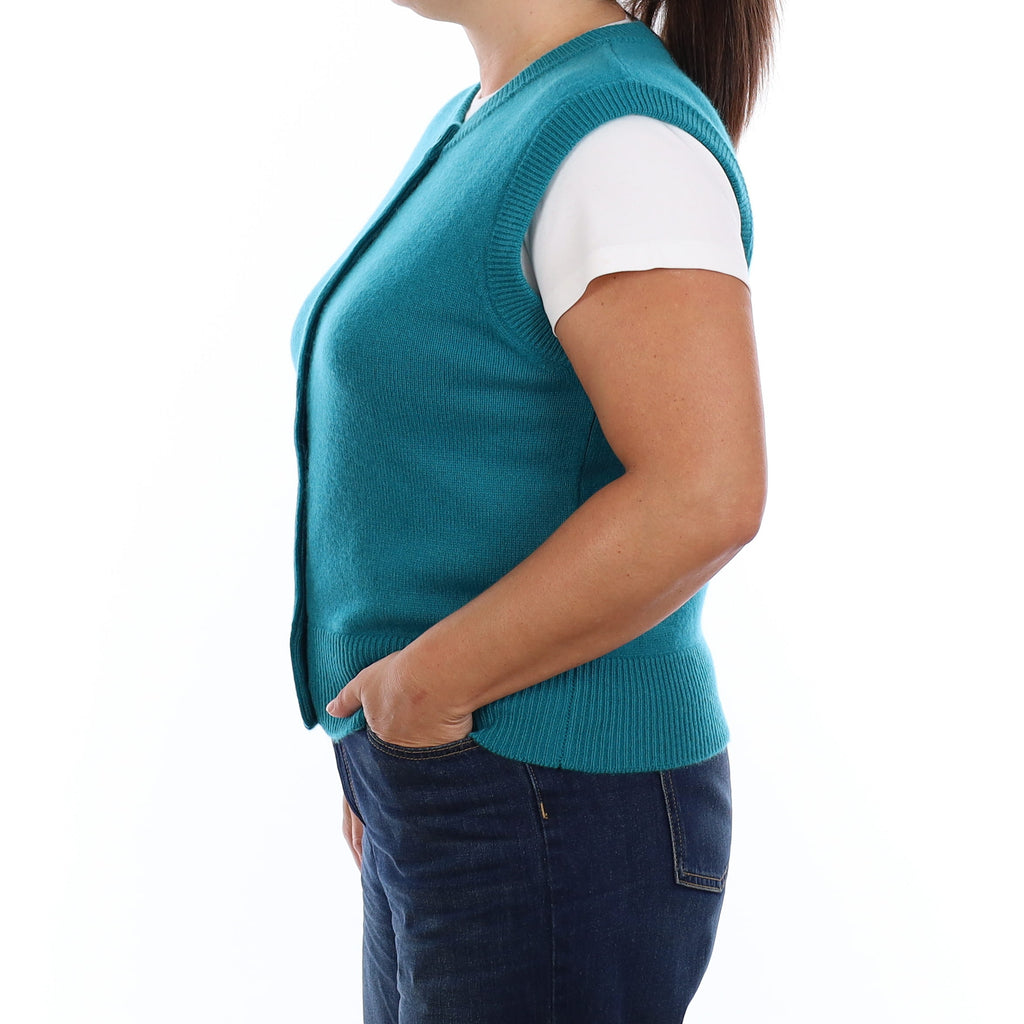 Brand New Teal Luxury Cashmere Crew Neck Waistcoat Extra Large UK 20-22