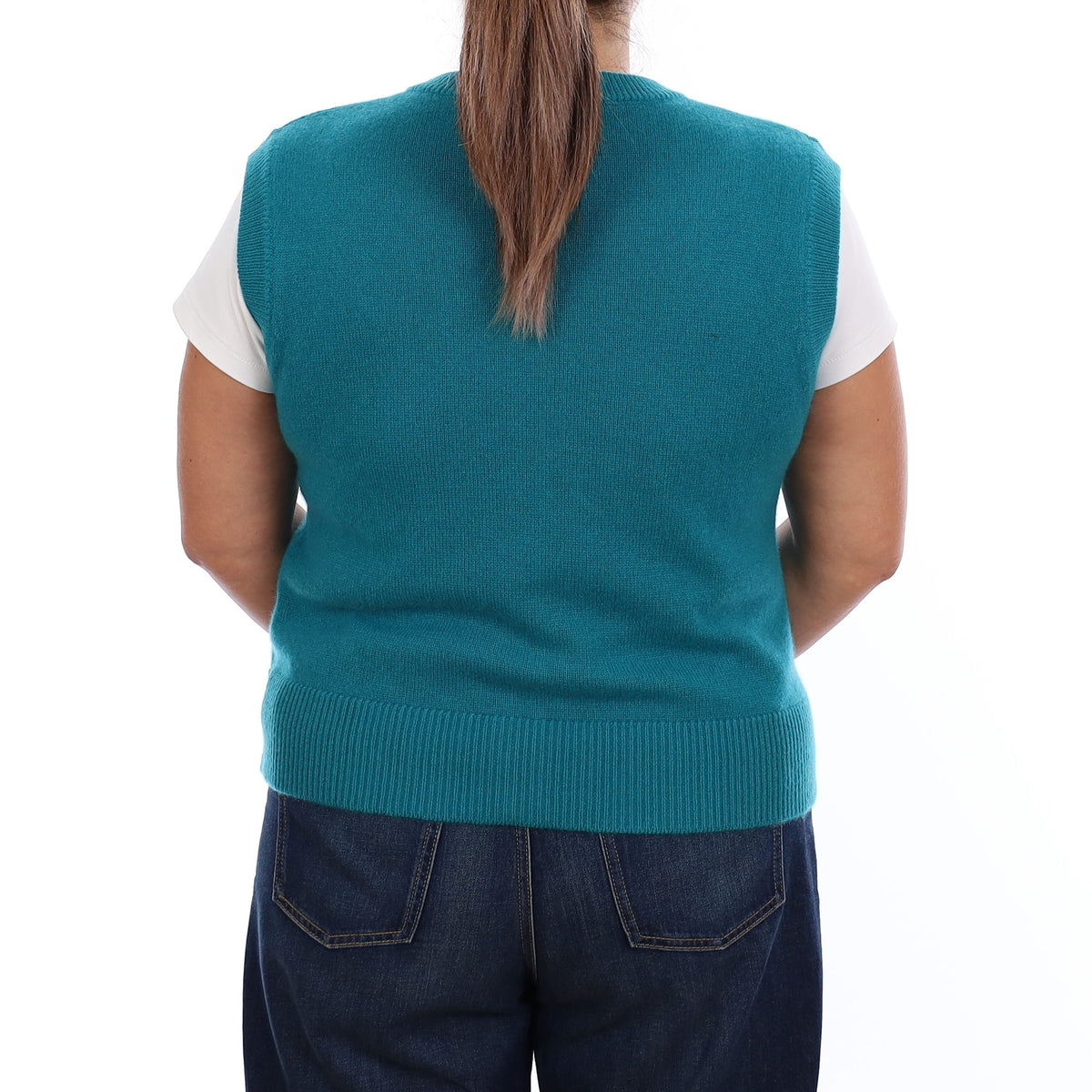Brand New Teal Luxury Cashmere Crew Neck Waistcoat Large UK 16-18