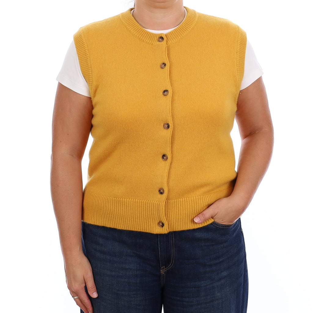 Brand New Mustard Yellow Luxury Cashmere Crew Neck Waistcoat Extra Large UK 20-22