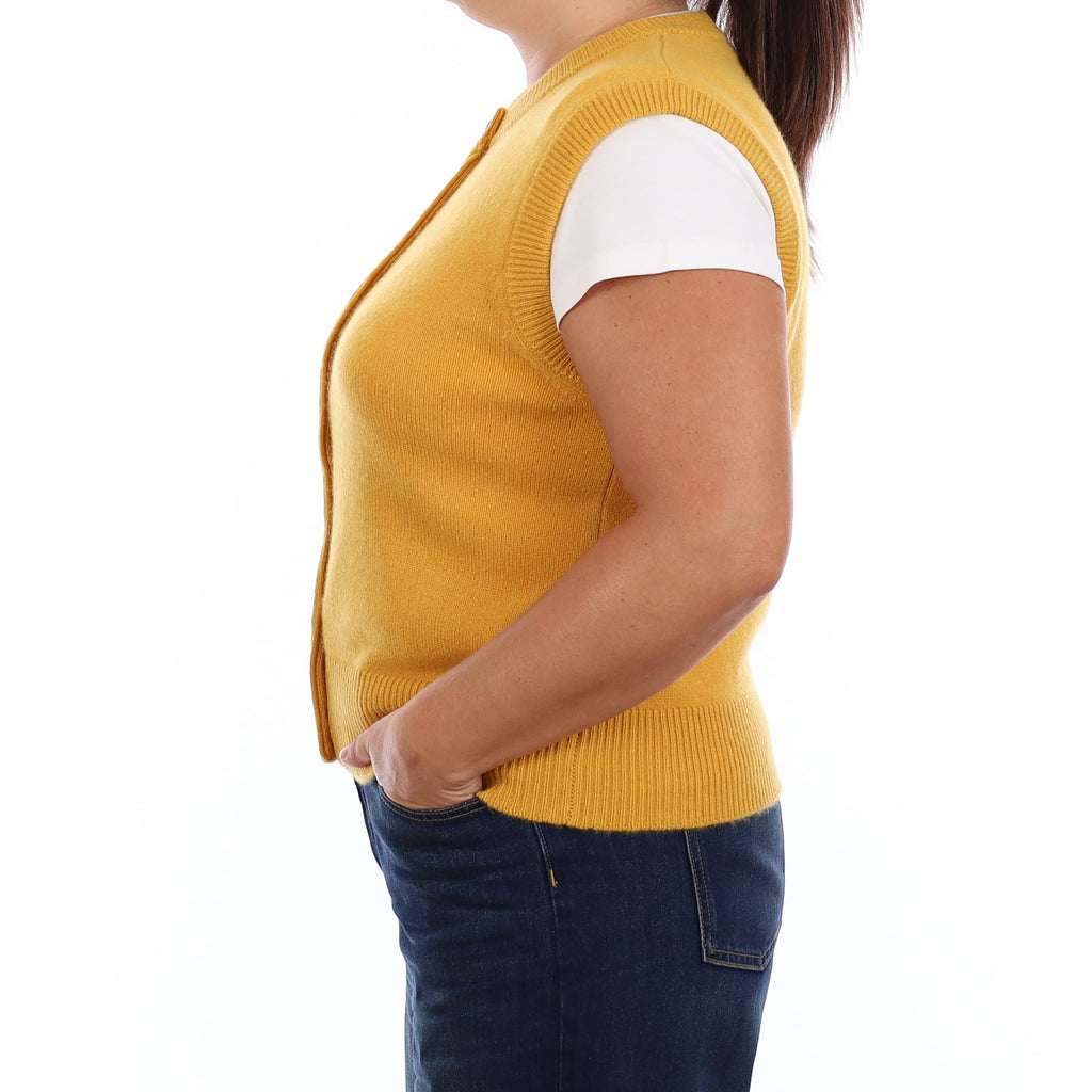 Brand New Mustard Yellow Luxury Cashmere Crew Neck Waistcoat Extra Large UK 20-22