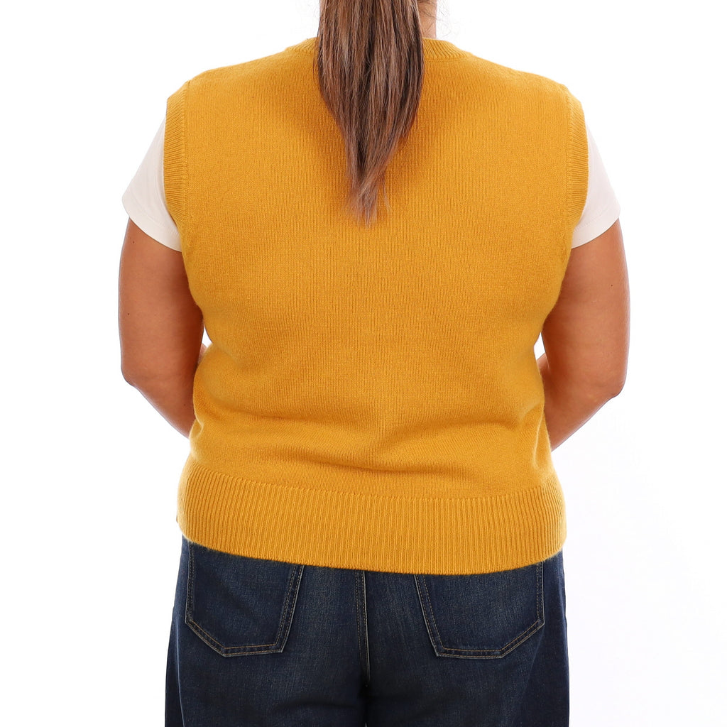 Brand New Mustard Yellow Luxury Cashmere Crew Neck Waistcoat Extra Large UK 20-22