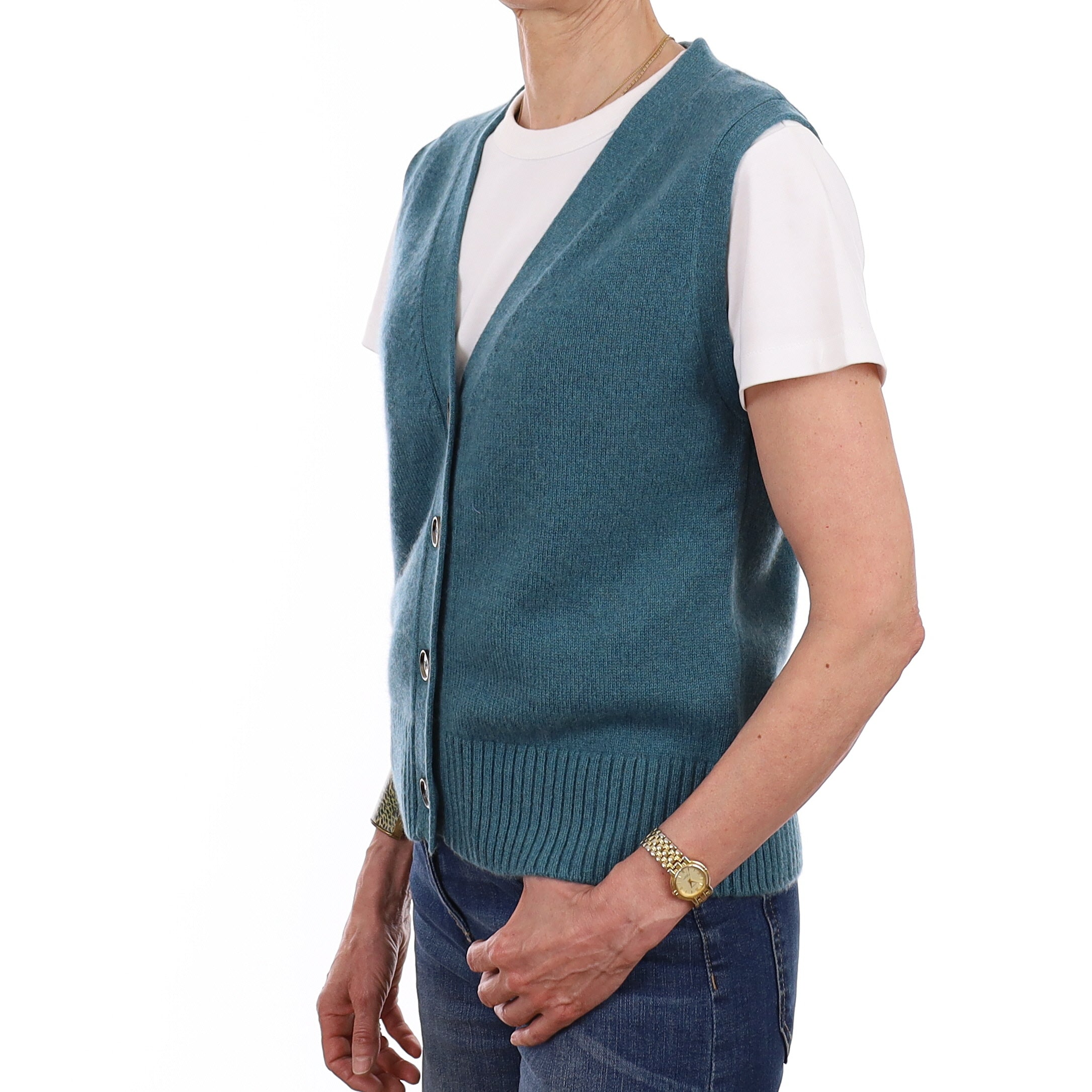 Brand New Ocean Green Luxury Cashmere V Neck Waistcoat Extra Small UK 6-8