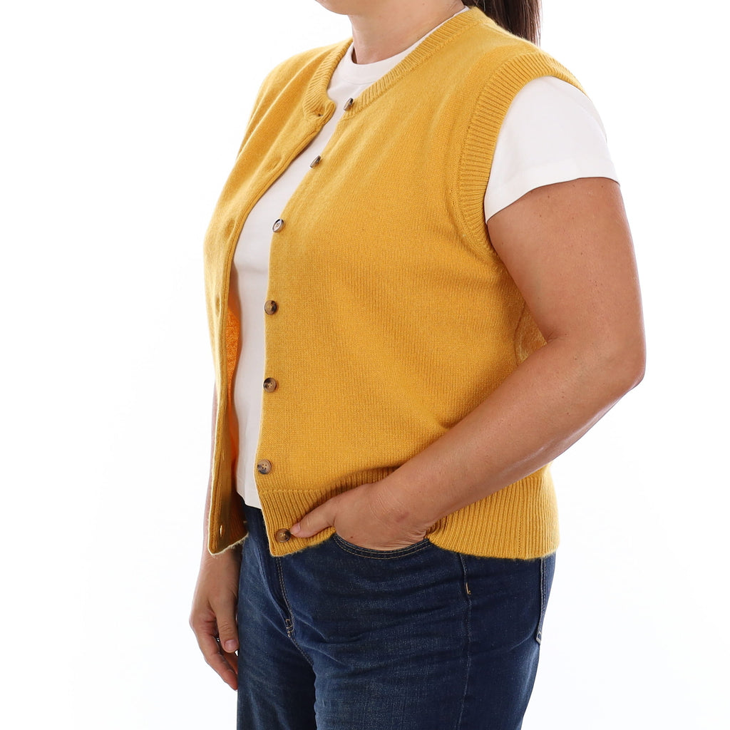 Brand New Mustard Yellow Luxury Cashmere Crew Neck Waistcoat Extra Large UK 20-22
