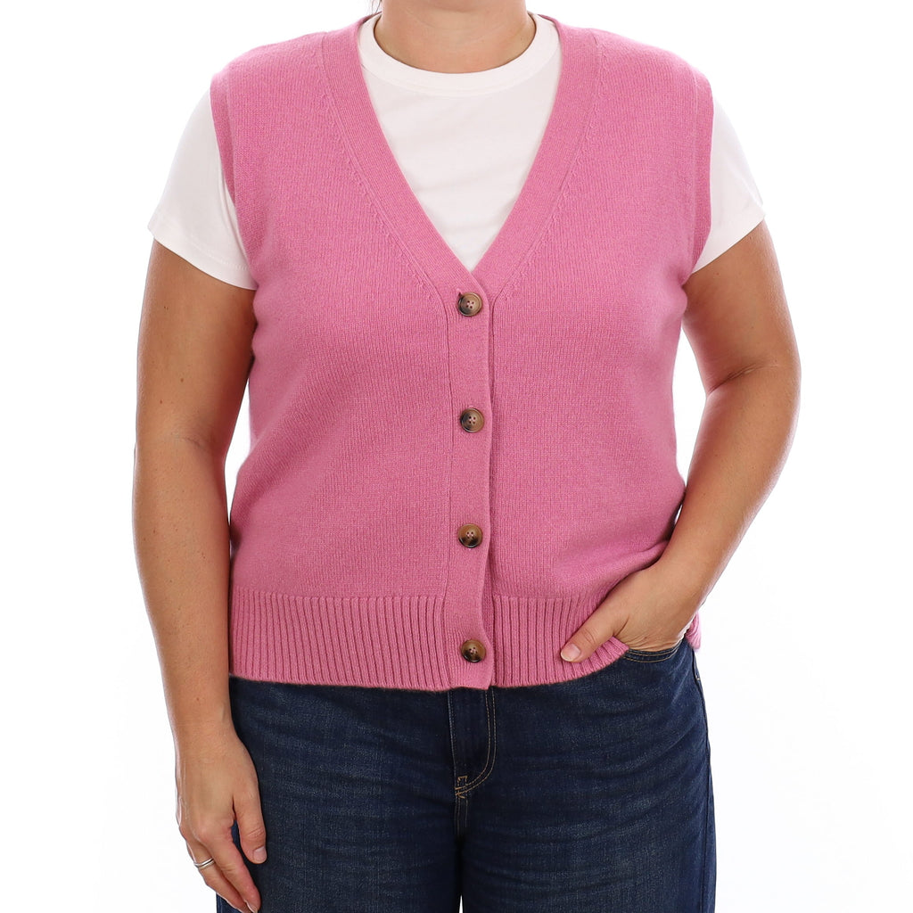 Brand New Rose Pink Luxury Cashmere V Neck Waistcoat Extra Large UK 20-22