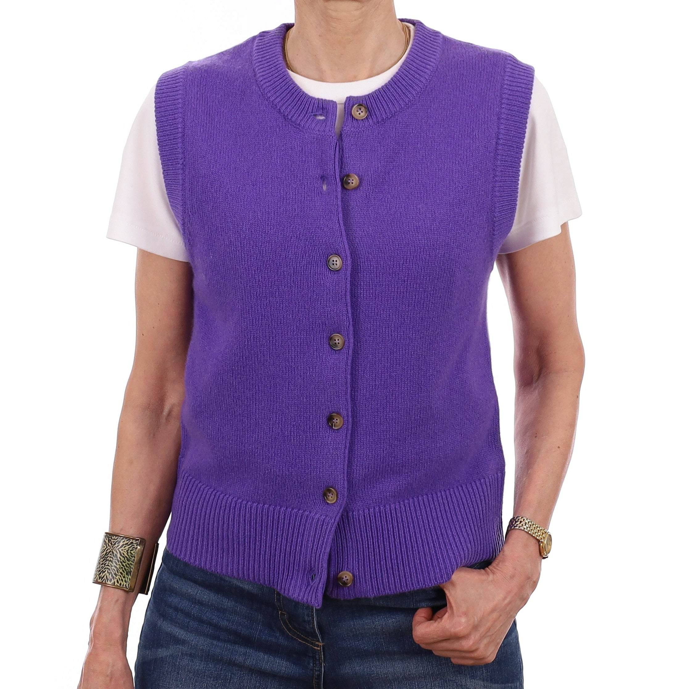 Brand New Periwinkle Purple Luxury Cashmere Crew Neck Waistcoat Extra Small UK 6-8