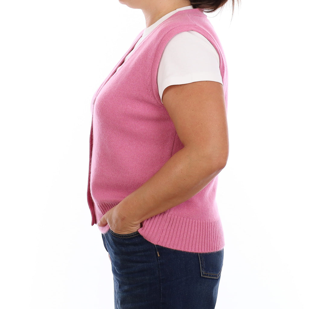 Brand New Rose Pink Luxury Cashmere V Neck Waistcoat Extra Large UK 20-22