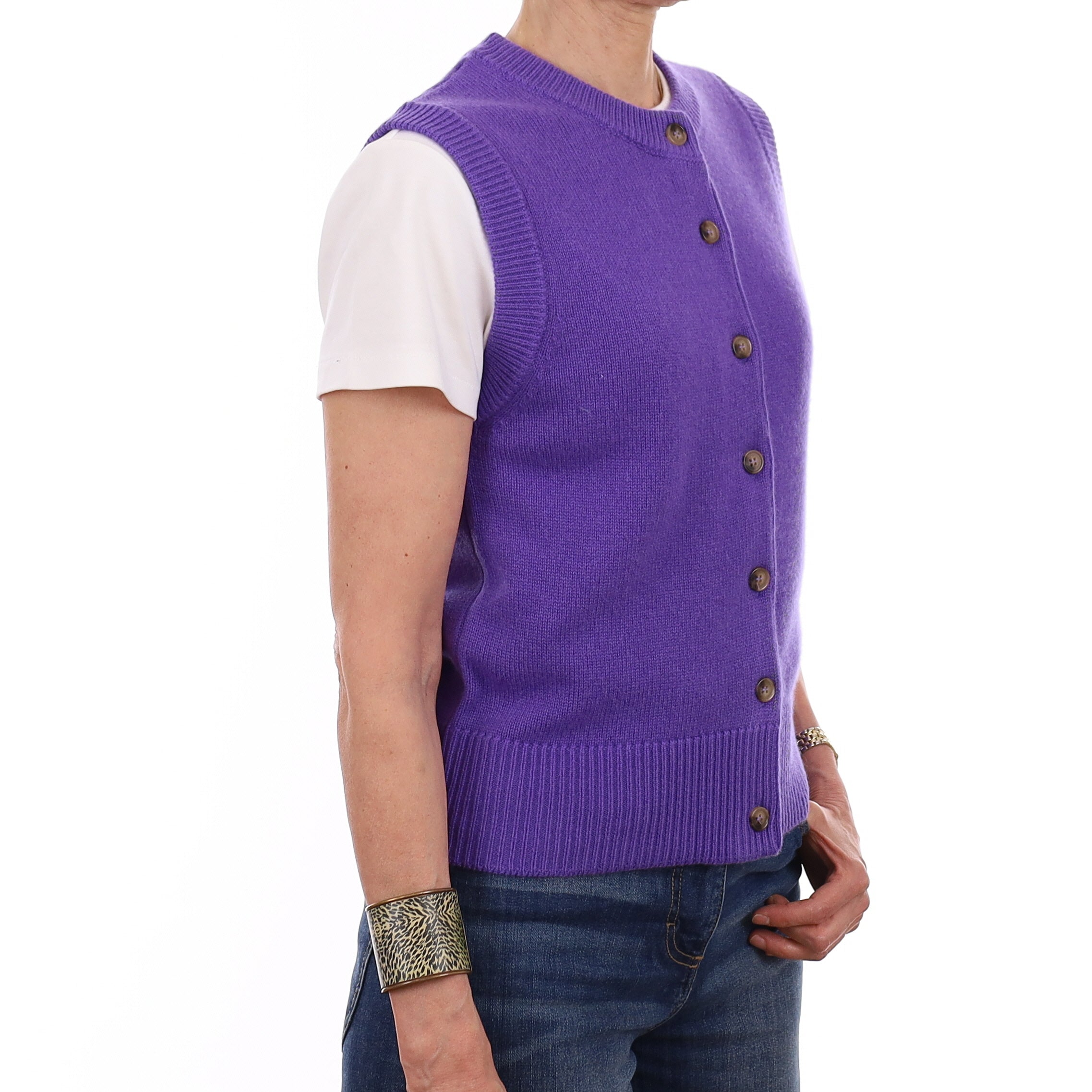 Brand New Periwinkle Purple Luxury Cashmere Crew Neck Waistcoat Extra Small UK 6-8
