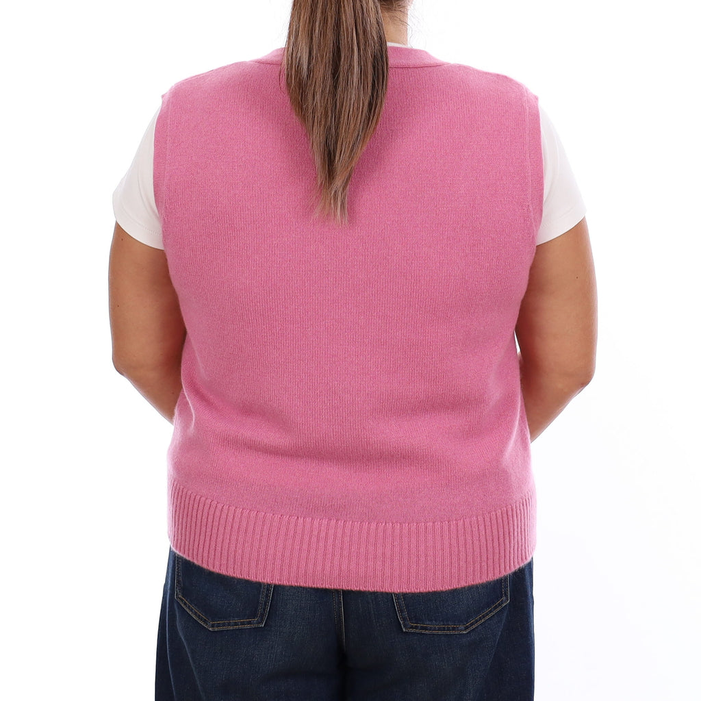 Brand New Rose Pink Luxury Cashmere V Neck Waistcoat Extra Large UK 20-22