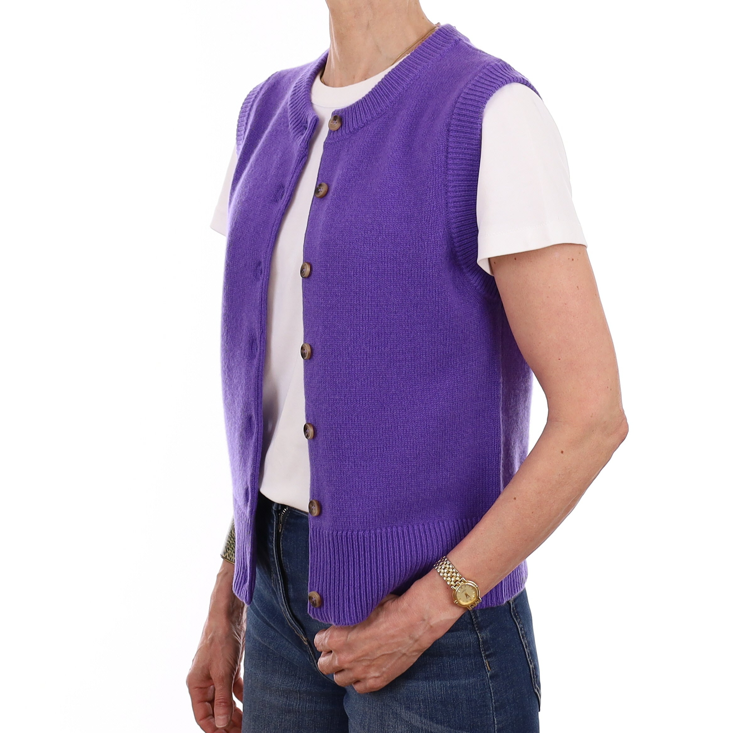 Brand New Periwinkle Purple Luxury Cashmere Crew Neck Waistcoat Extra Small UK 6-8