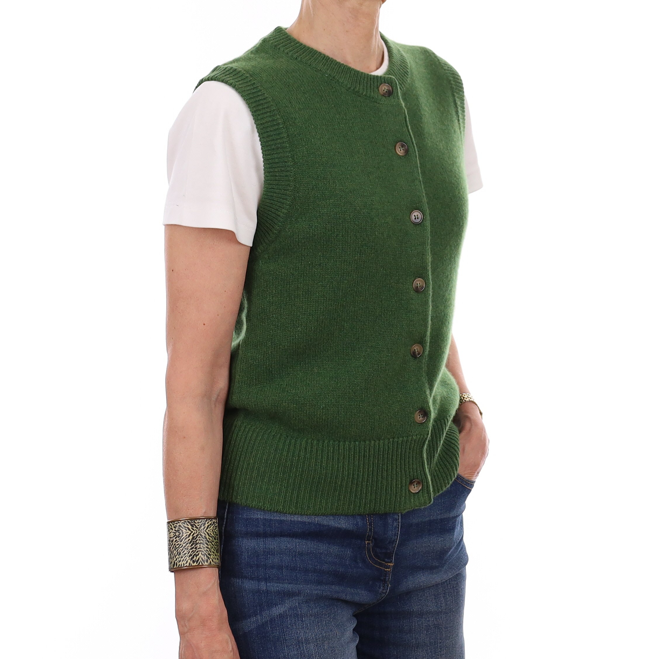 Brand New Willow Green Luxury Cashmere Crew Neck Waistcoat Extra Small UK 6-8