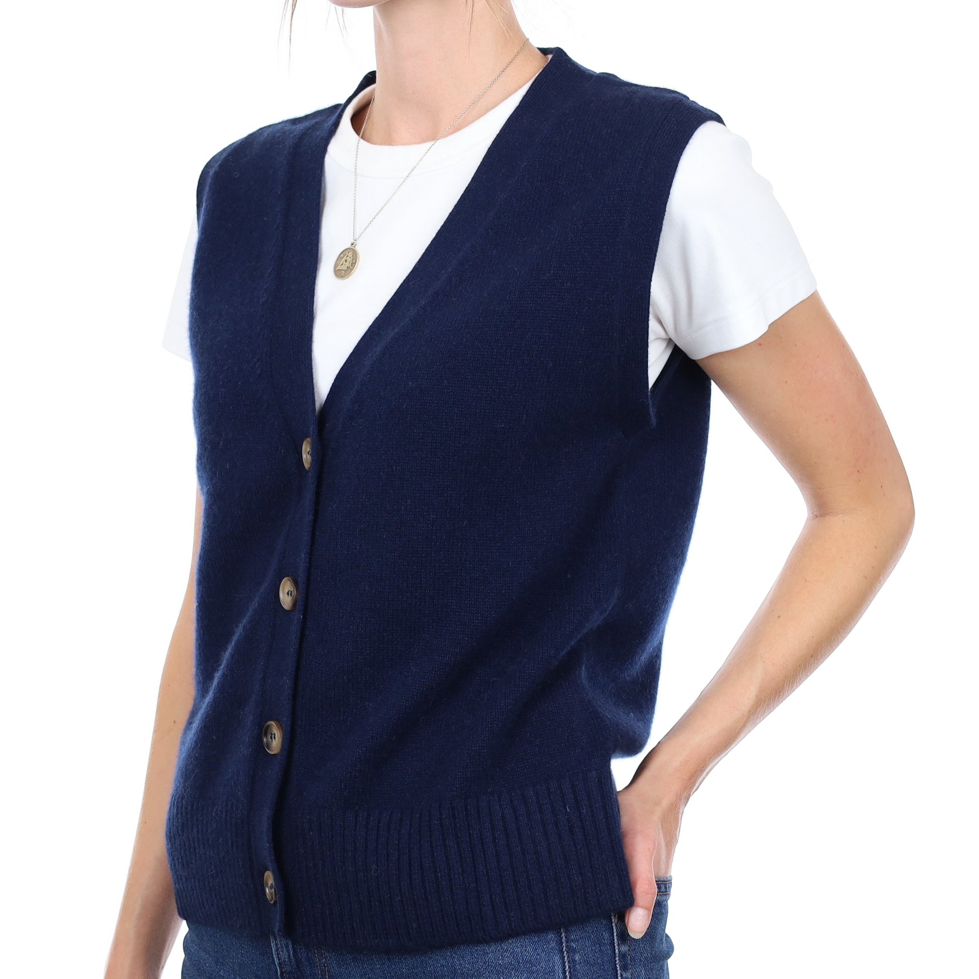 Brand New Navy Luxury Cashmere V Neck Waistcoat Small UK 8-10