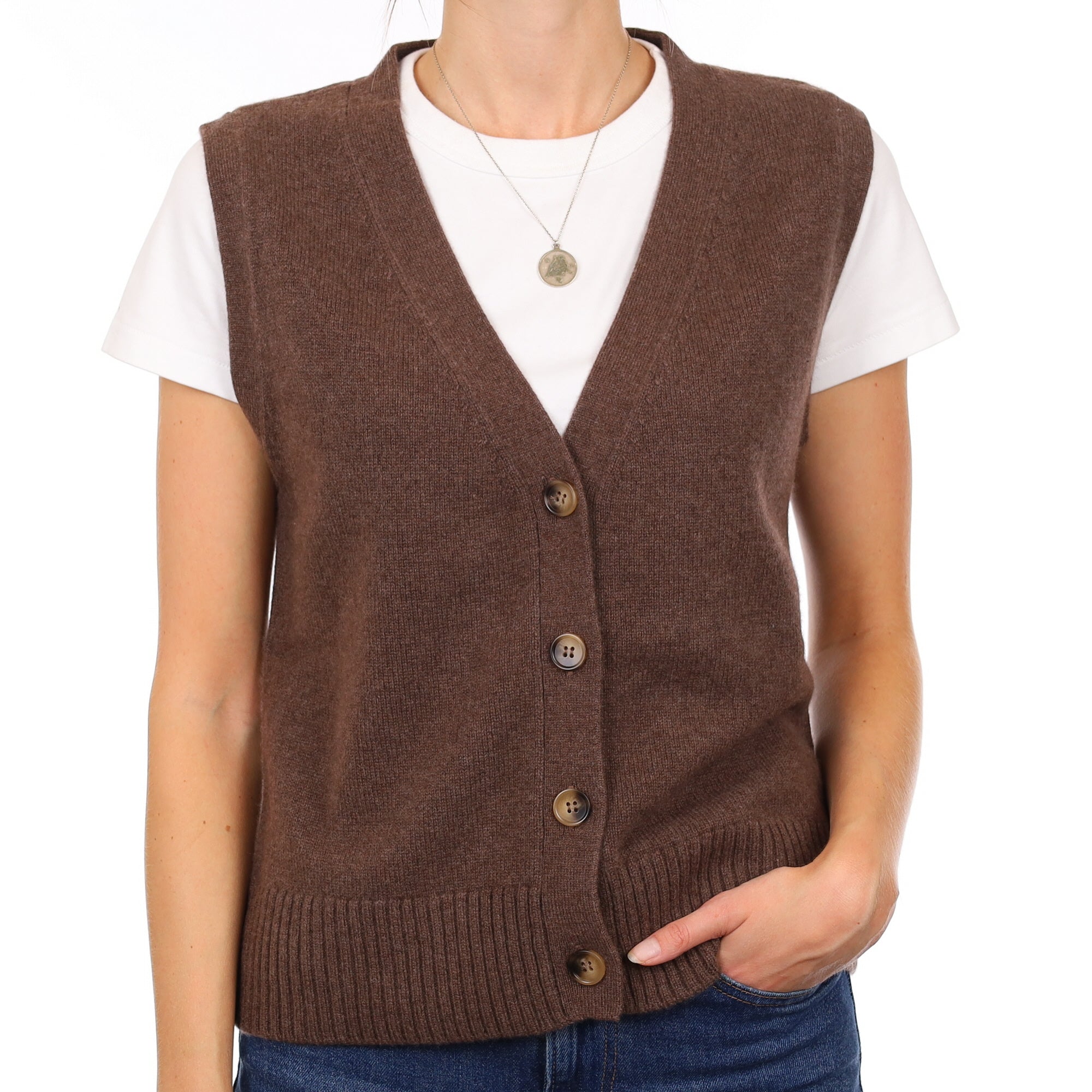 Brand New Mocha Luxury Cashmere V Neck Waistcoat Small UK 8-10